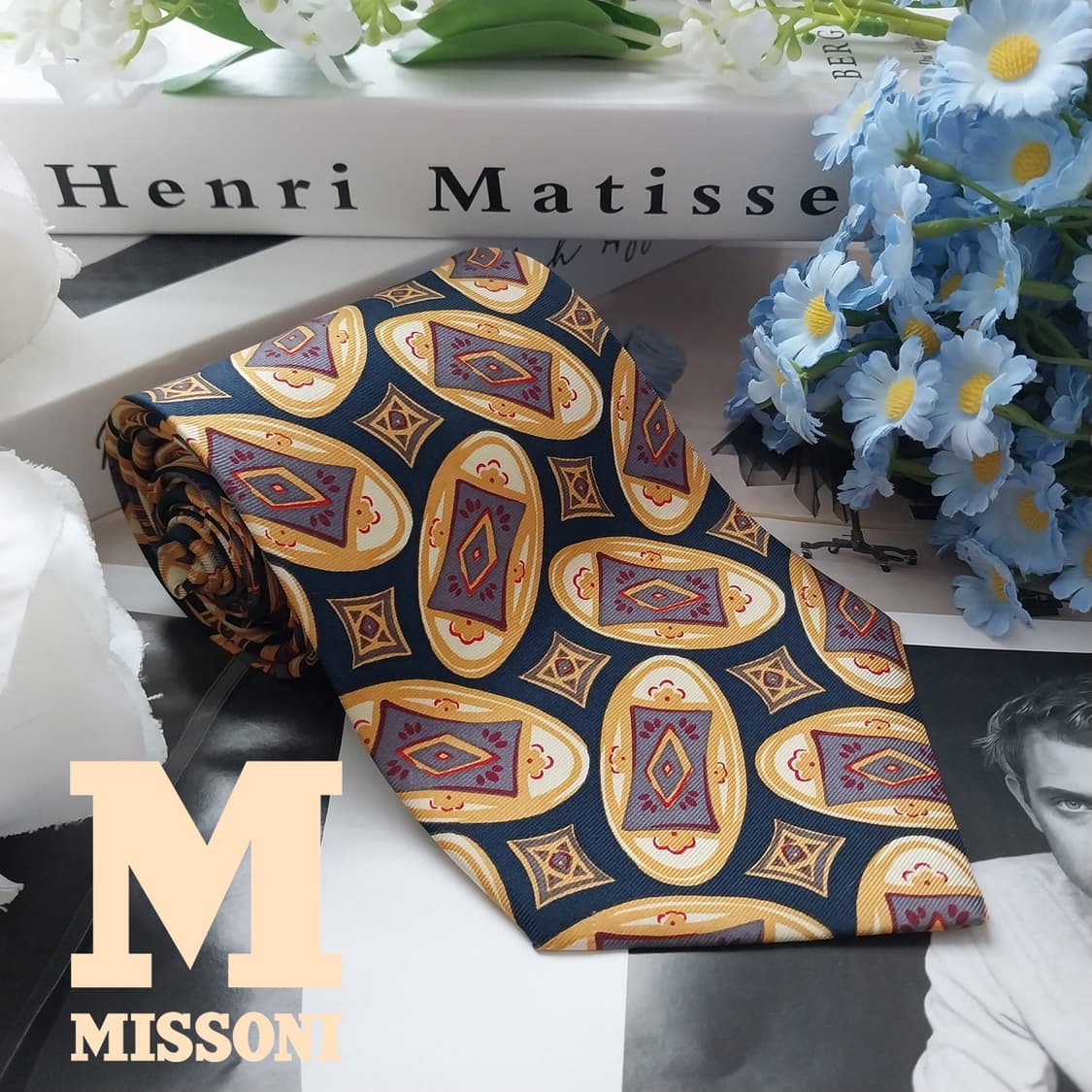 미쏘니 실크 네이비 기하 패턴 넥타이 9.7cm A+등급 K1782
 상품이미지2