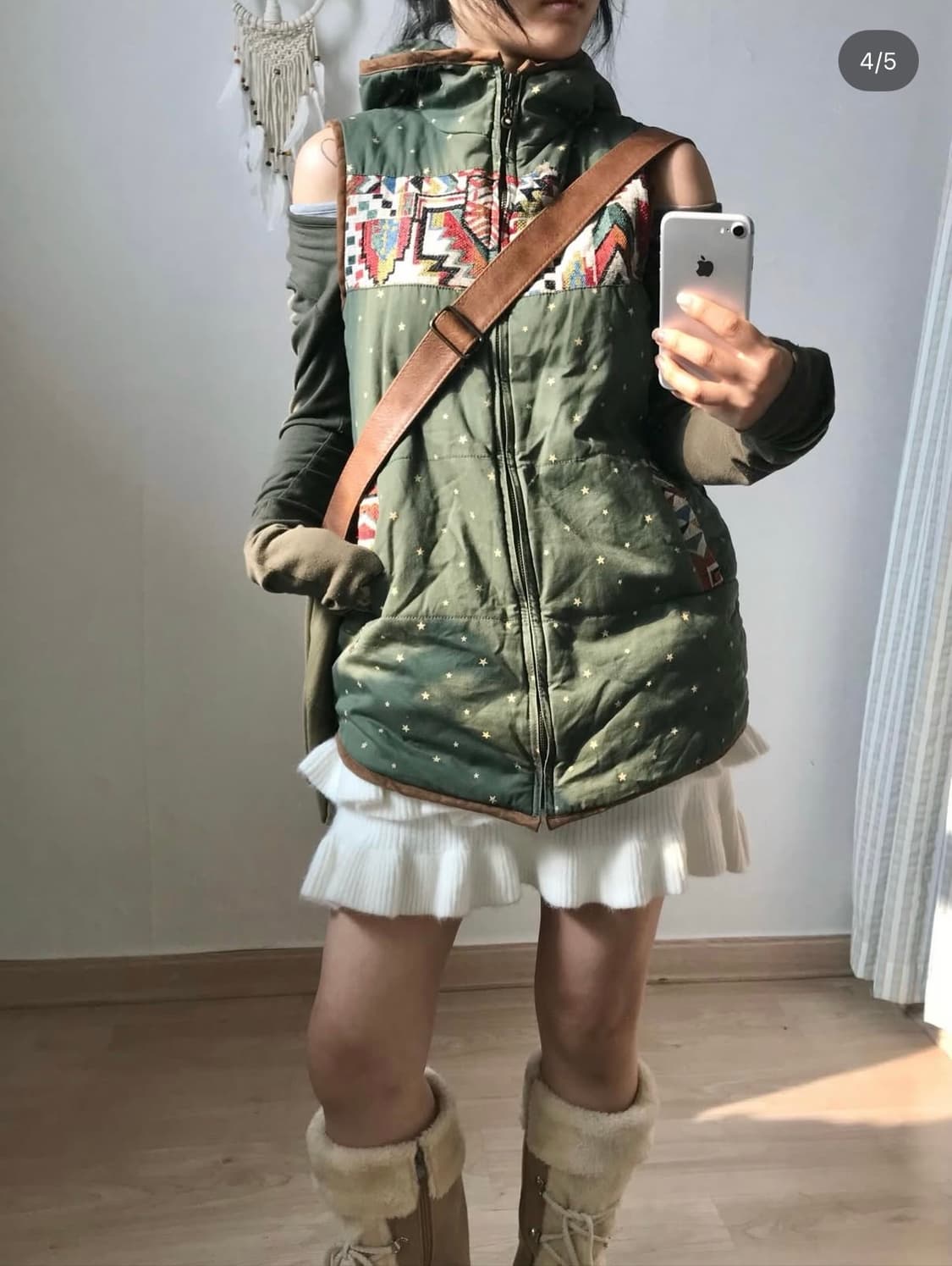 미라이클립 카키 스타 별 패딩조끼 상품이미지1