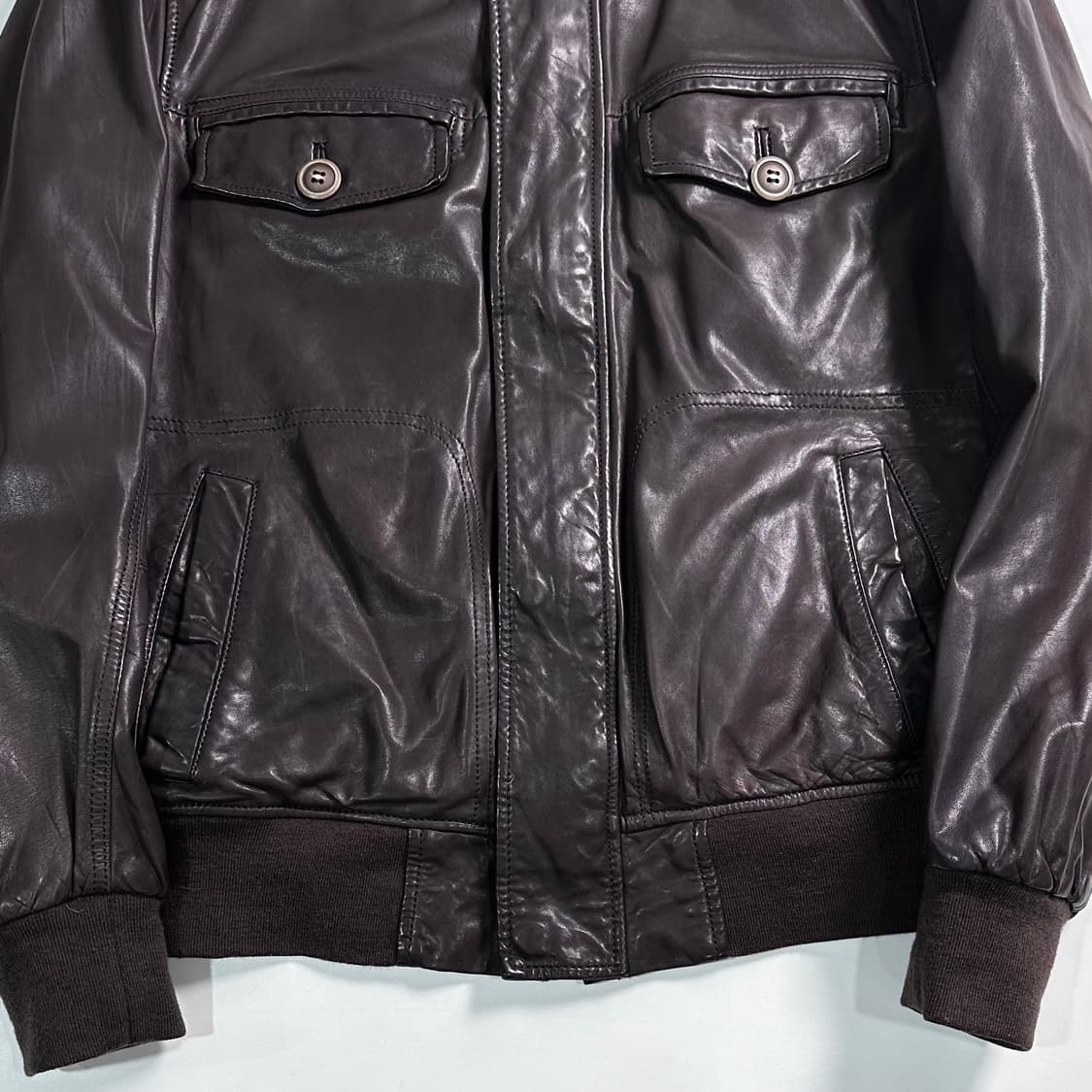 디젤 브라운 리얼레더 블루종 자켓 상품이미지4