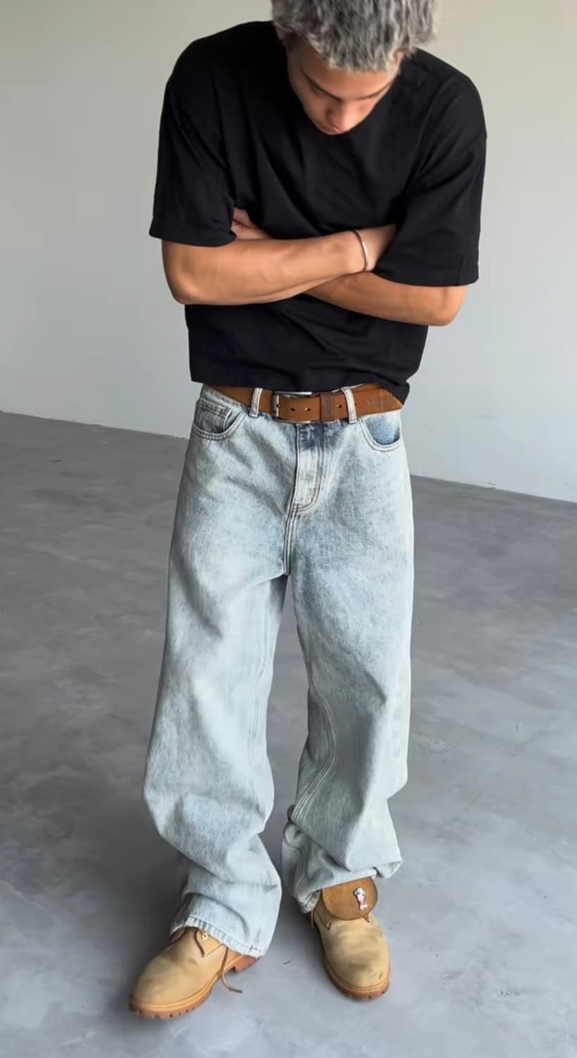 dreamzclo 워시드 와이드 레그 베기 데님 L(32) 상품이미지3