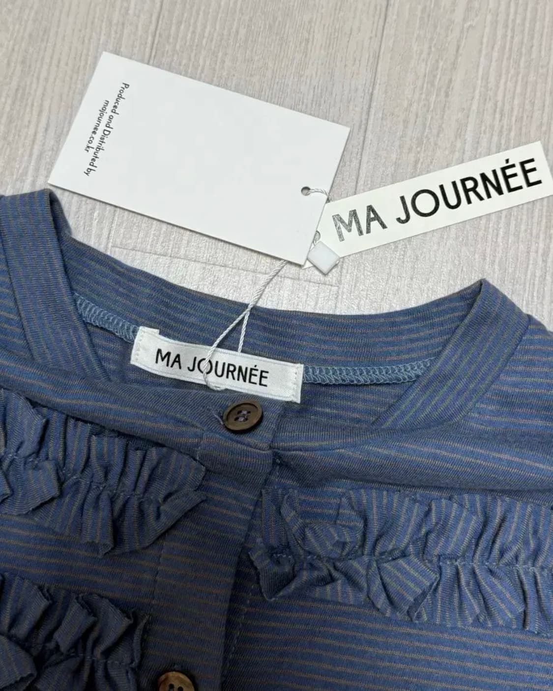 마조네 스트라이프 프릴 가디건 블루 상품이미지3