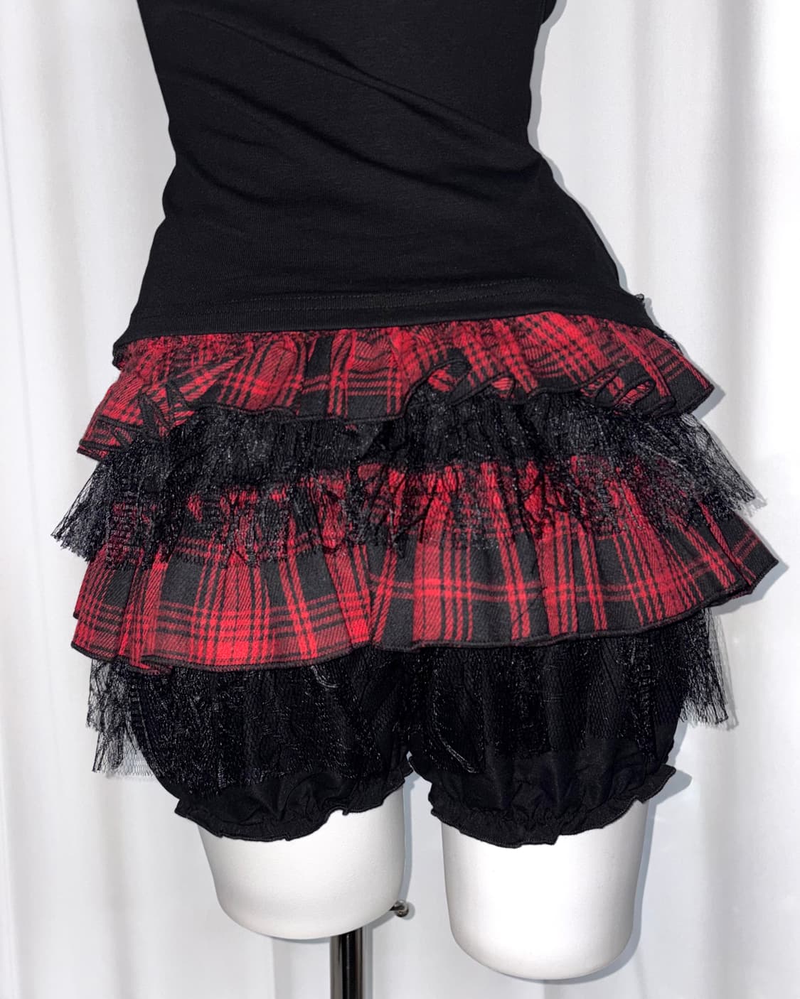 [red roxy] 레드펑크 체크 레이스 프릴 케이크 갸루 나나 스커트 상품이미지6