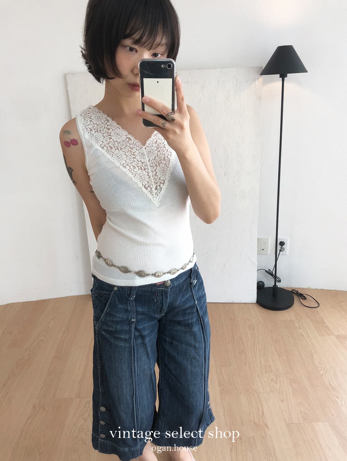 vintage lace rib sleeveless top 상품이미지1