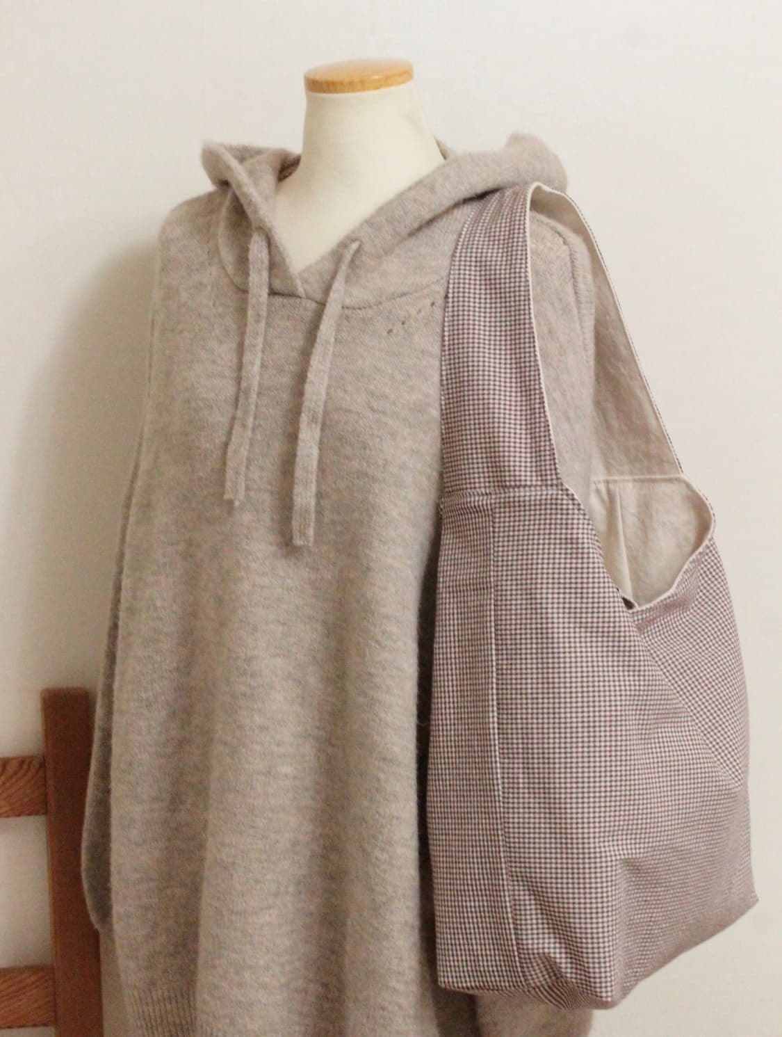 핸드메이드 브라운체크 가방 원핸들백 상품이미지5