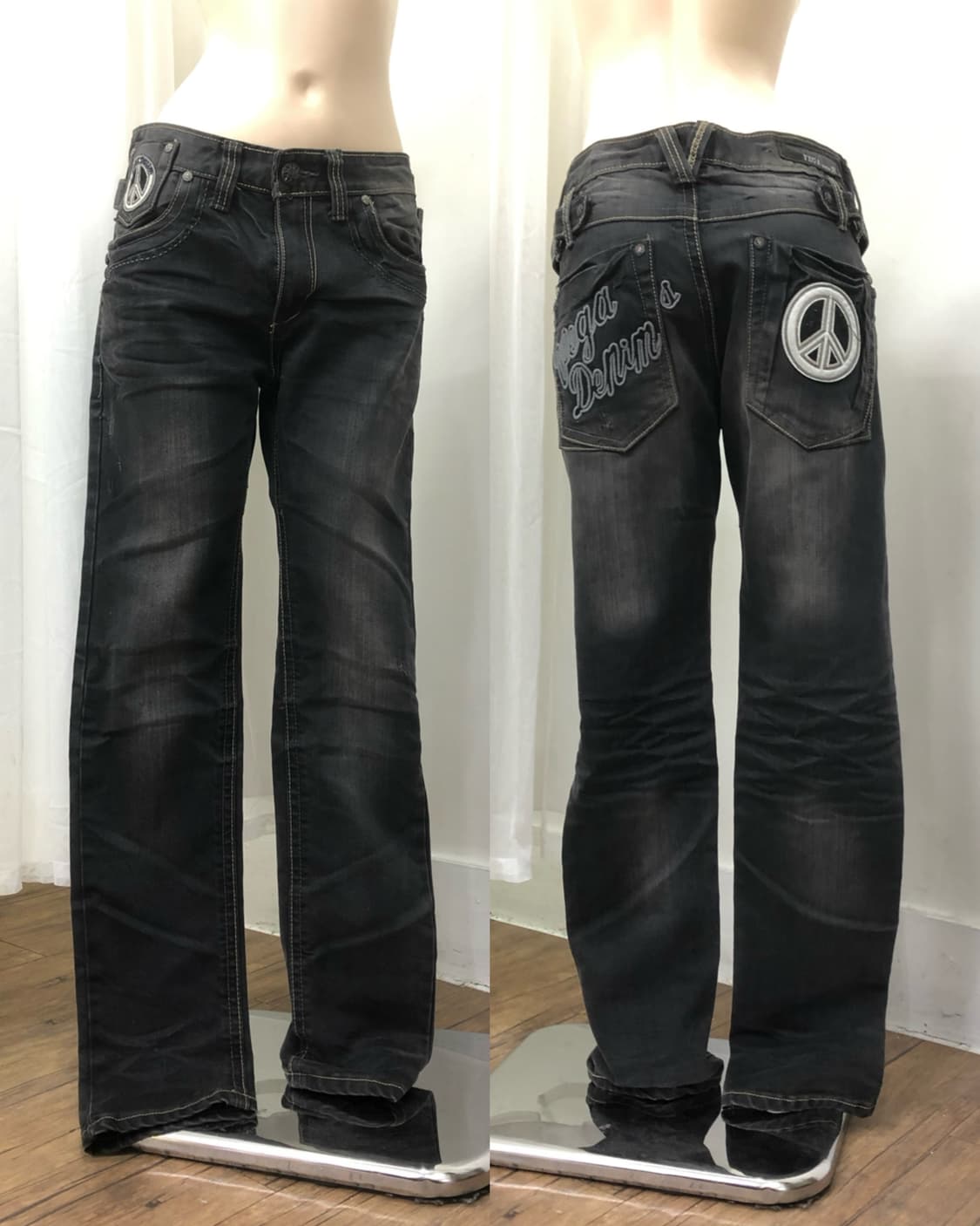 peace patch dark denim straight jeans 상품이미지1