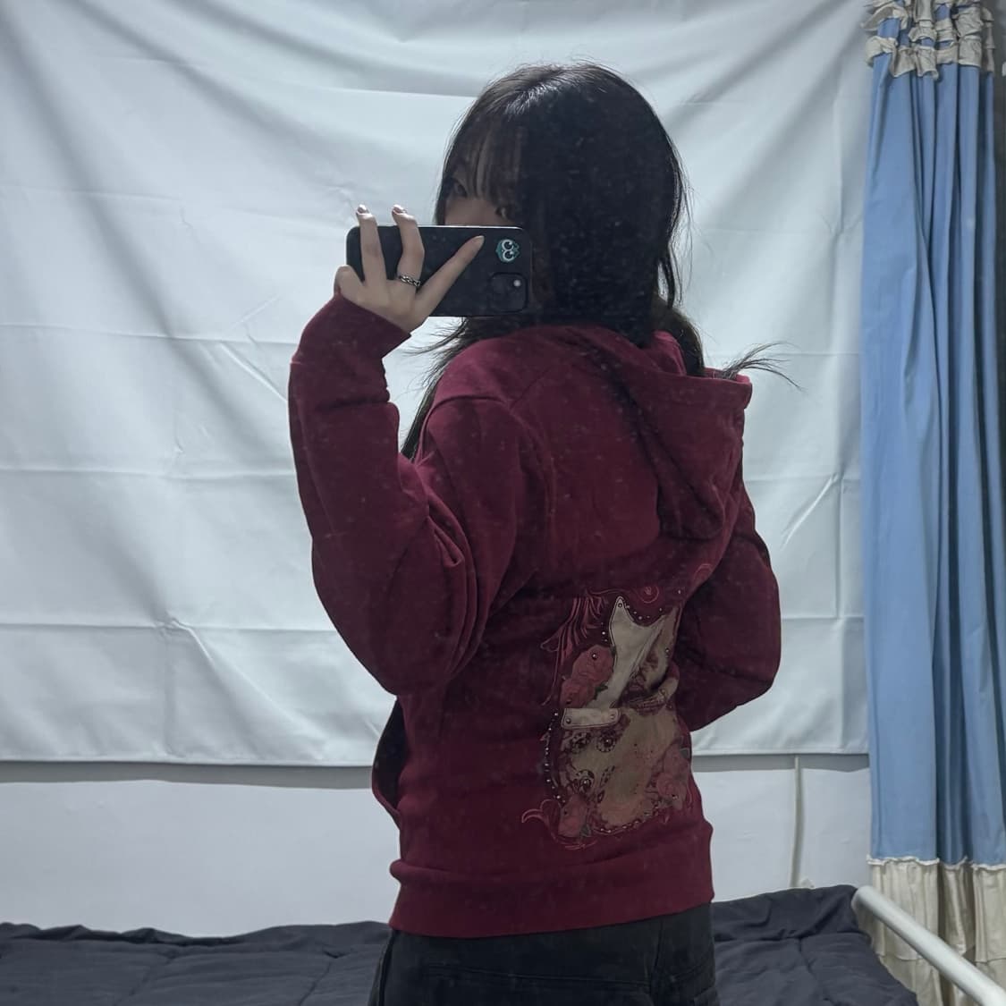 하드락 Y2K 버건디 후드집업 상품이미지4