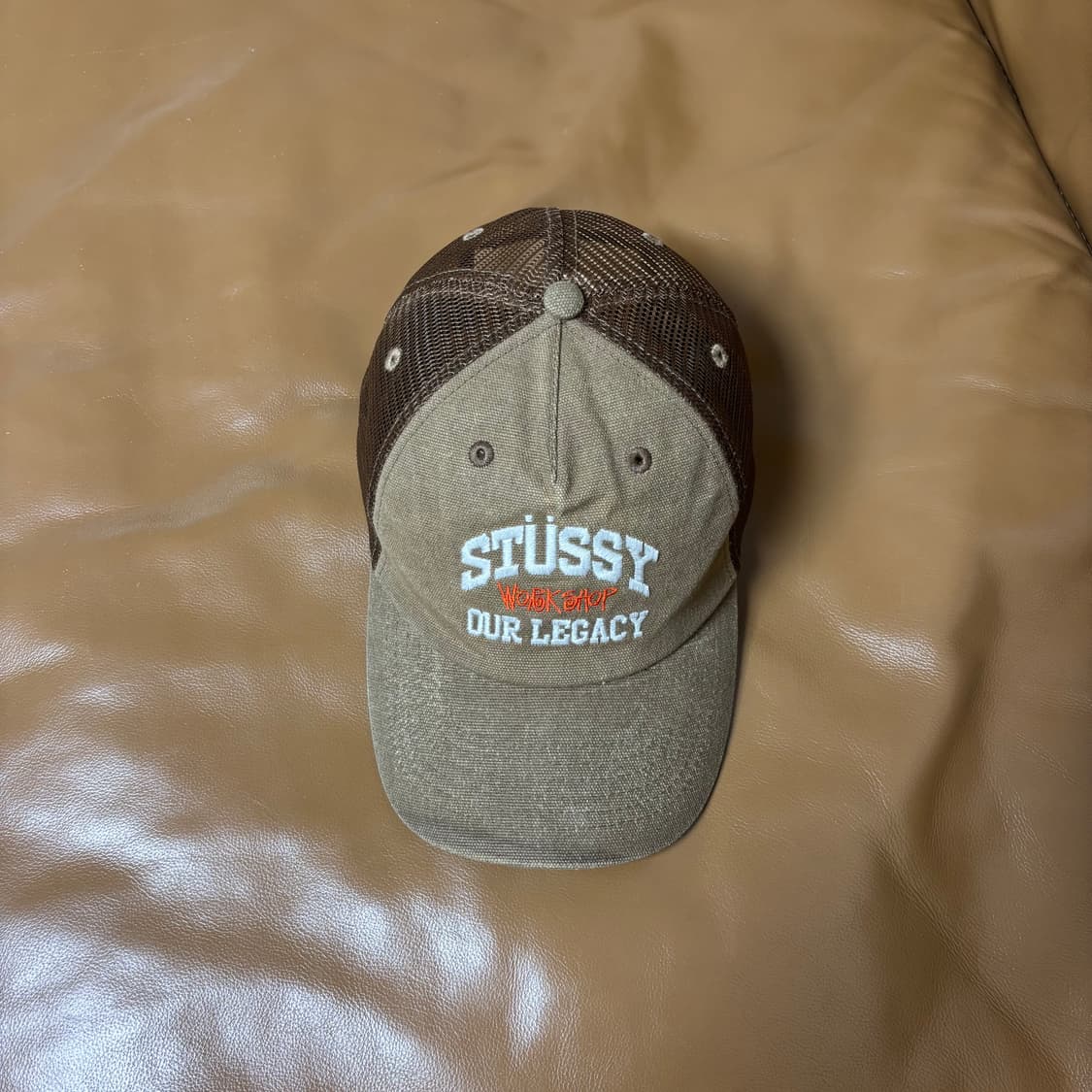 Stussy 스투시x아워레가시 스톤워시드 올리브 6패널 메쉬 볼캡 모자 상품이미지5