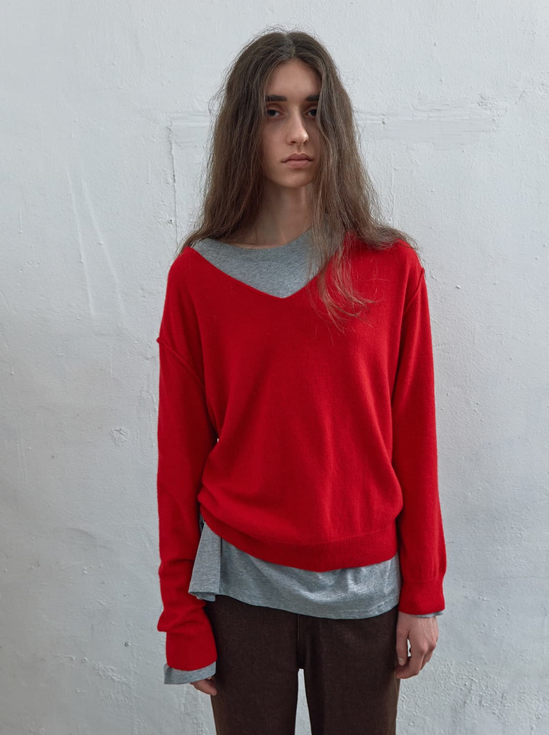 낫띵에브리띵 인사이드 아웃 브이넥 스웨터 레드 상품이미지2