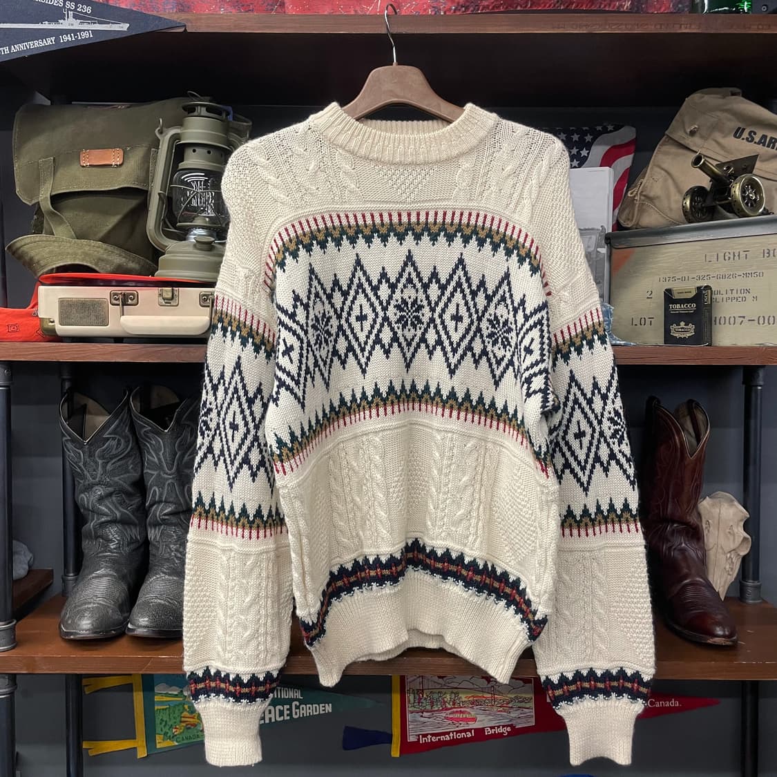 90s 미츠미네 케이블 멀티 아가일 패턴 루즈핏 니트 스웨터 N343 상품이미지1