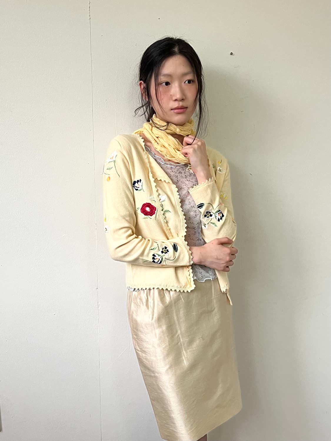 Japan vtg 엘로우 스카프 상품이미지4