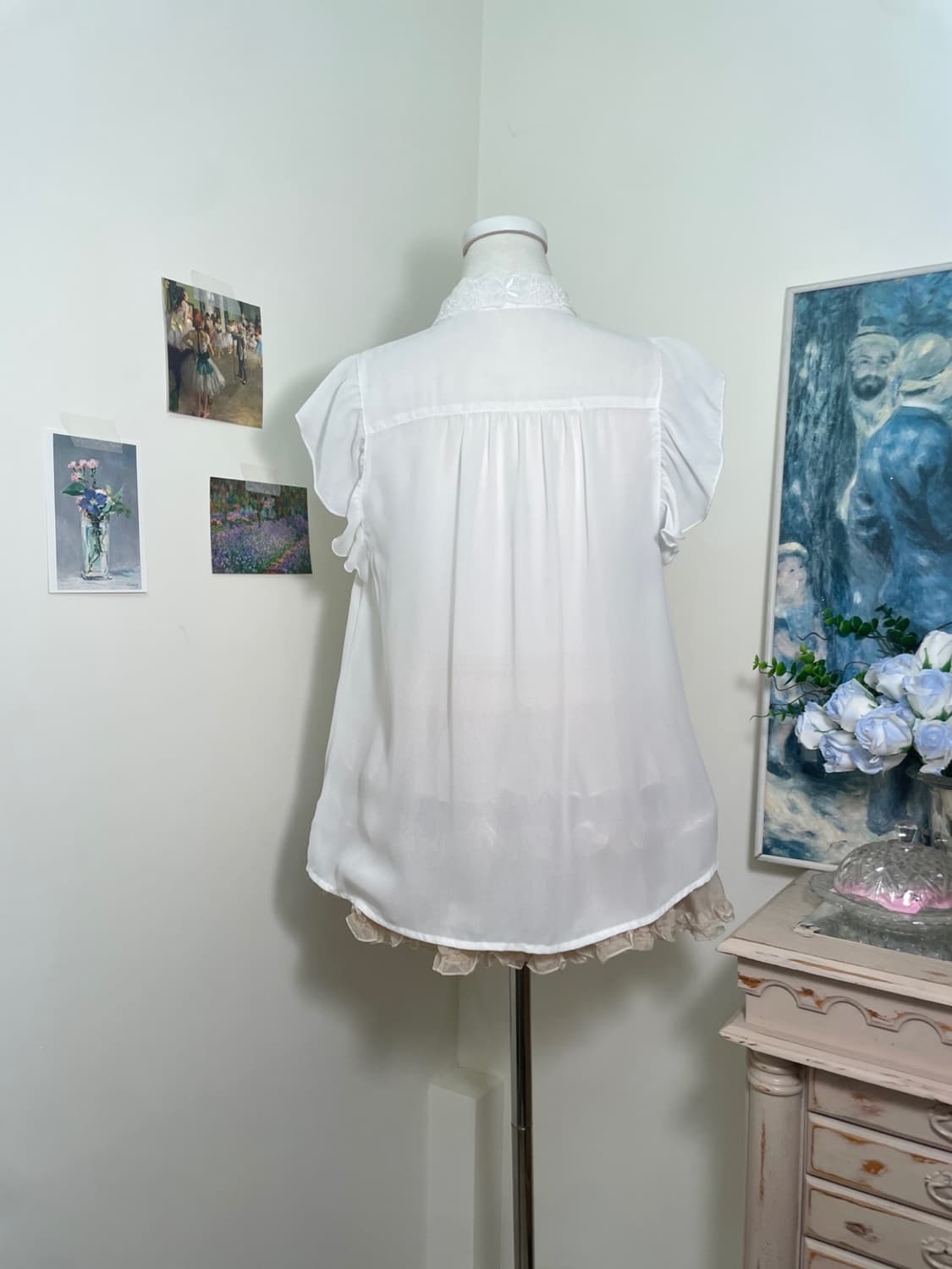 white collar flower embroidery shirring 상품이미지3