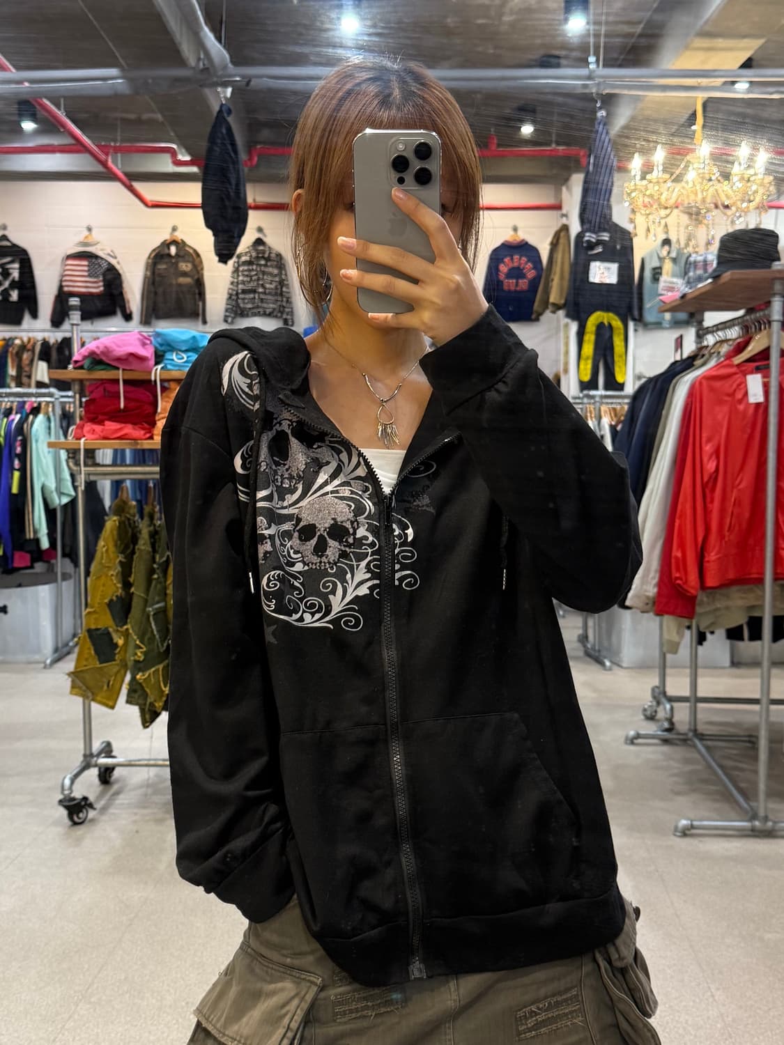 빈티지 스컬 프린팅 후드집업 상품이미지3