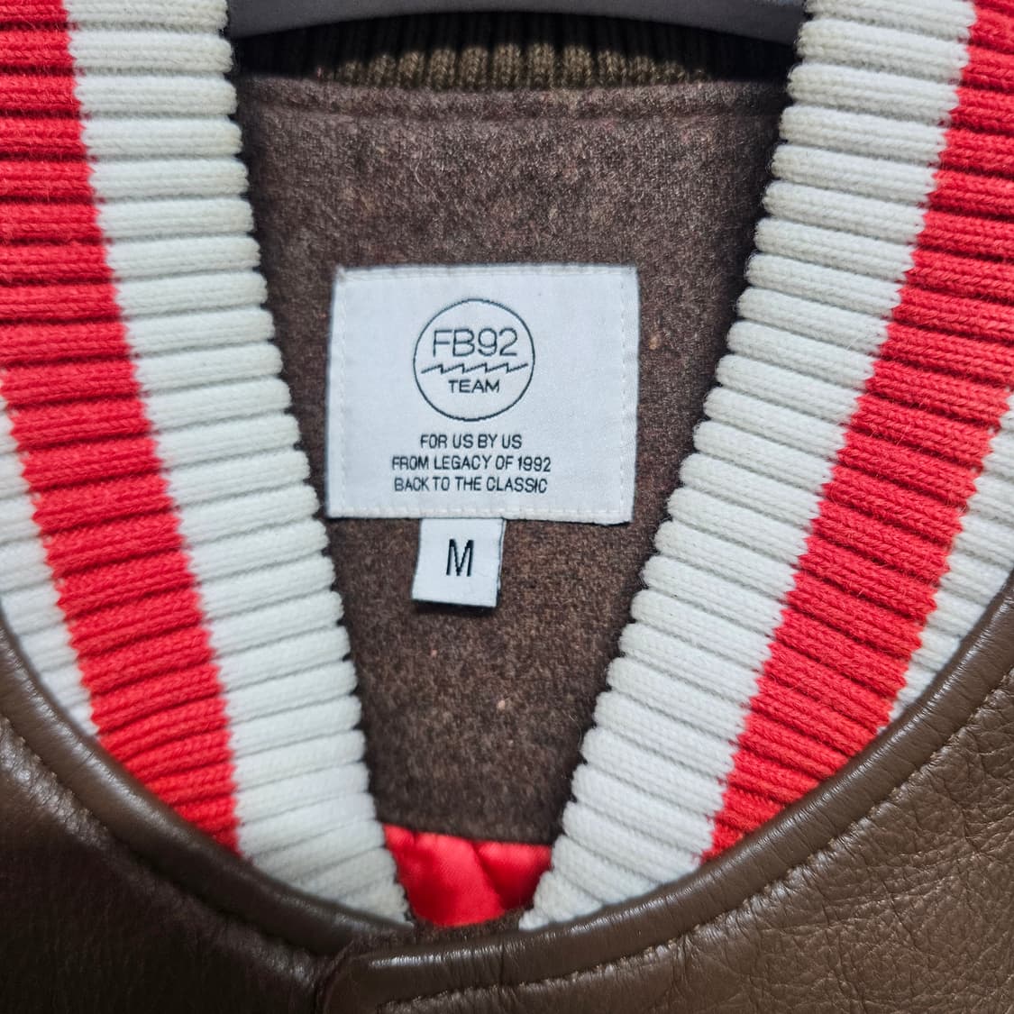 팀FB 92 배색 레더 바시티자켓 M 상품이미지3