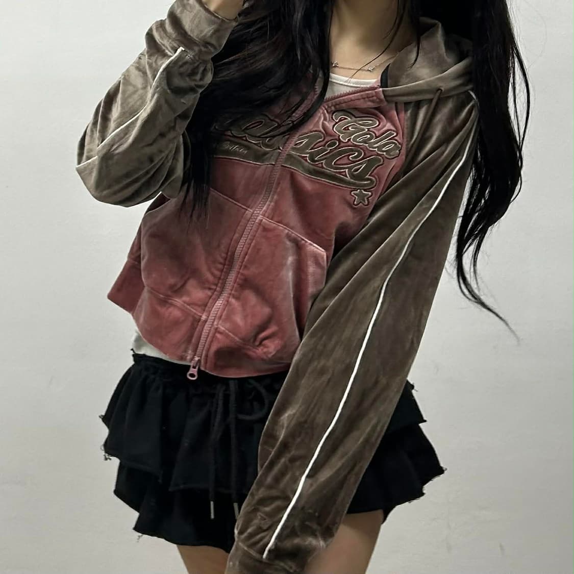 Gola 골라 벨루어 벨벳 크롭 후드집업 져지(F) 상품이미지1