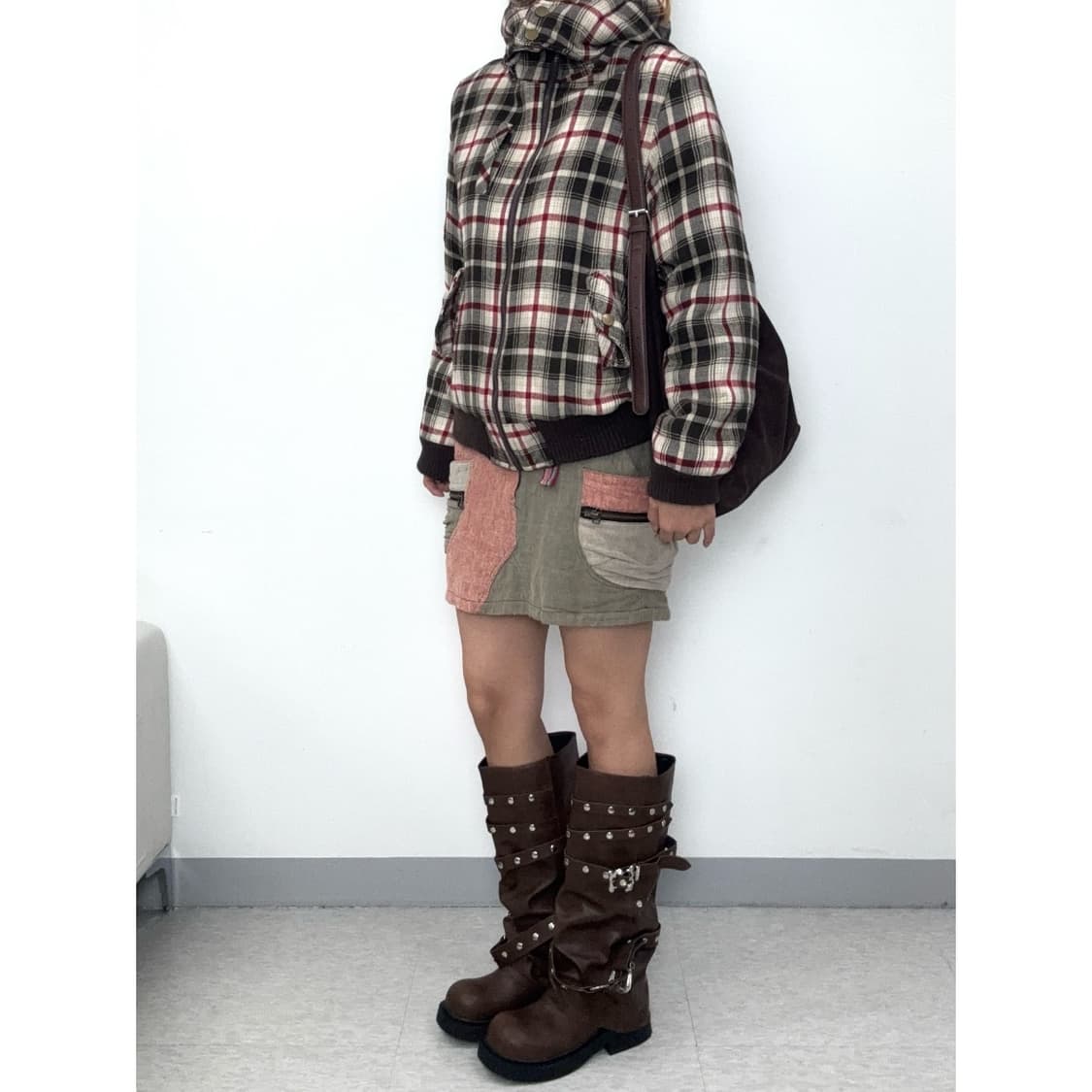 빈티지 체크 하이넥 점퍼 자켓 상품이미지3