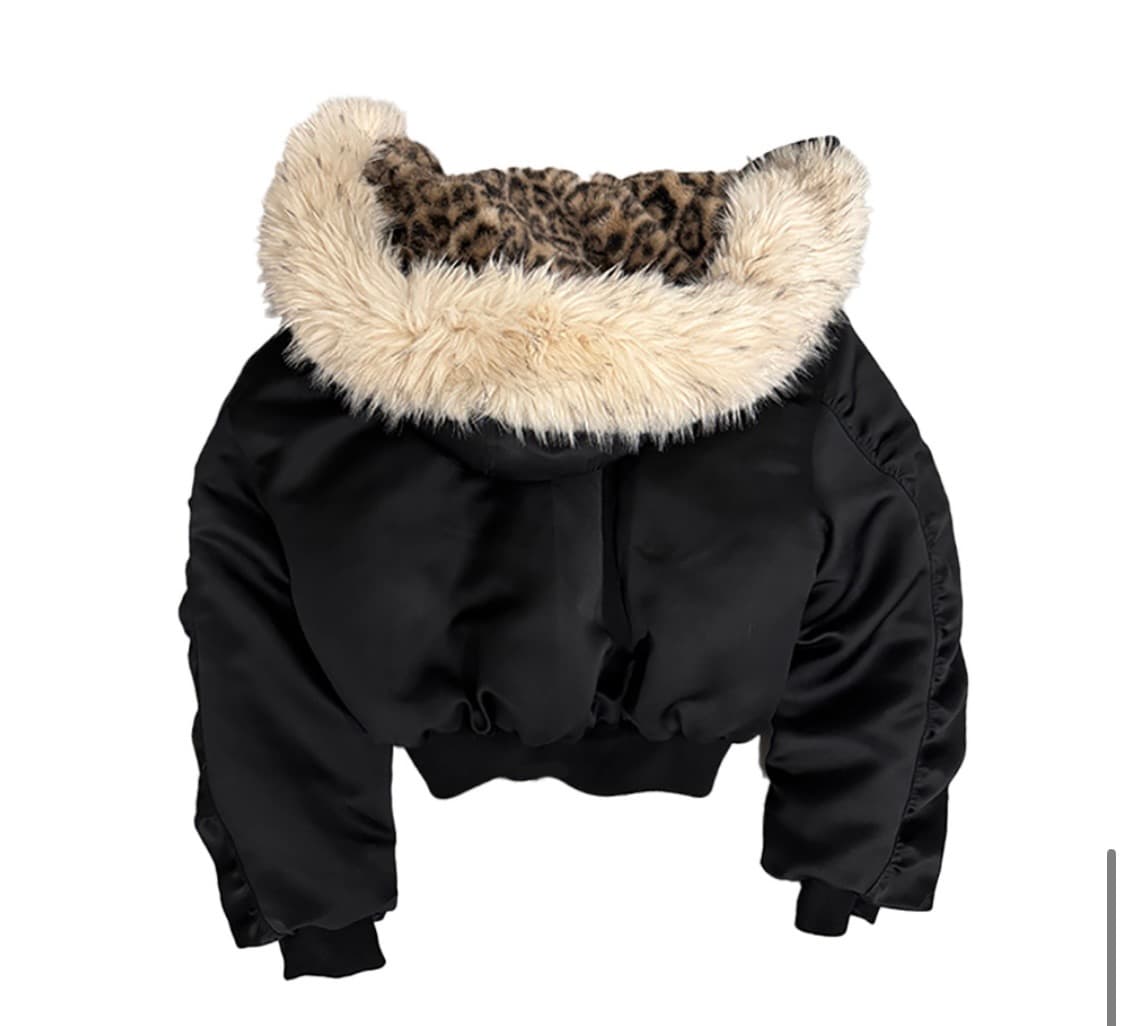 no E mosen 레오파드 후드 퍼 크롭 항공점퍼 상품이미지2