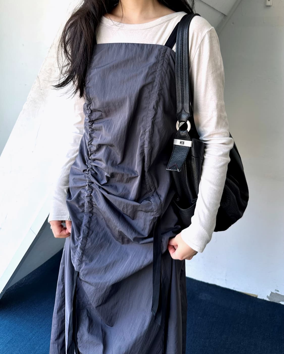 Washed poly nylon shirred design dress 상품이미지8