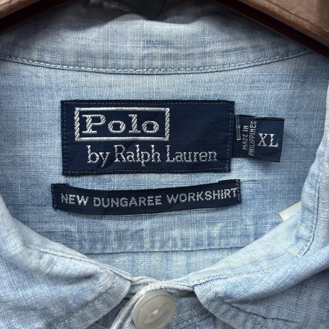 90s 폴로 랄프로렌 뉴 덩가리 샴브레이 워크셔츠 캣아이버튼 N1083 상품이미지7