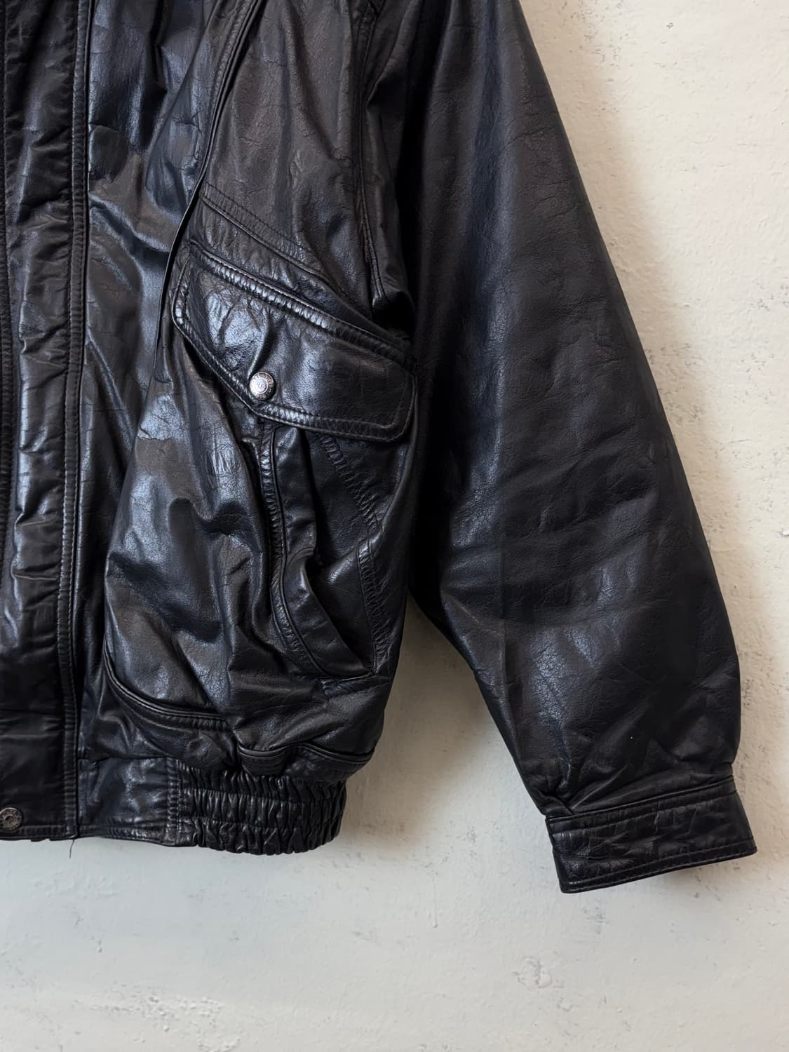 빈티지 레더 봄버 자켓 블랙 상품이미지3