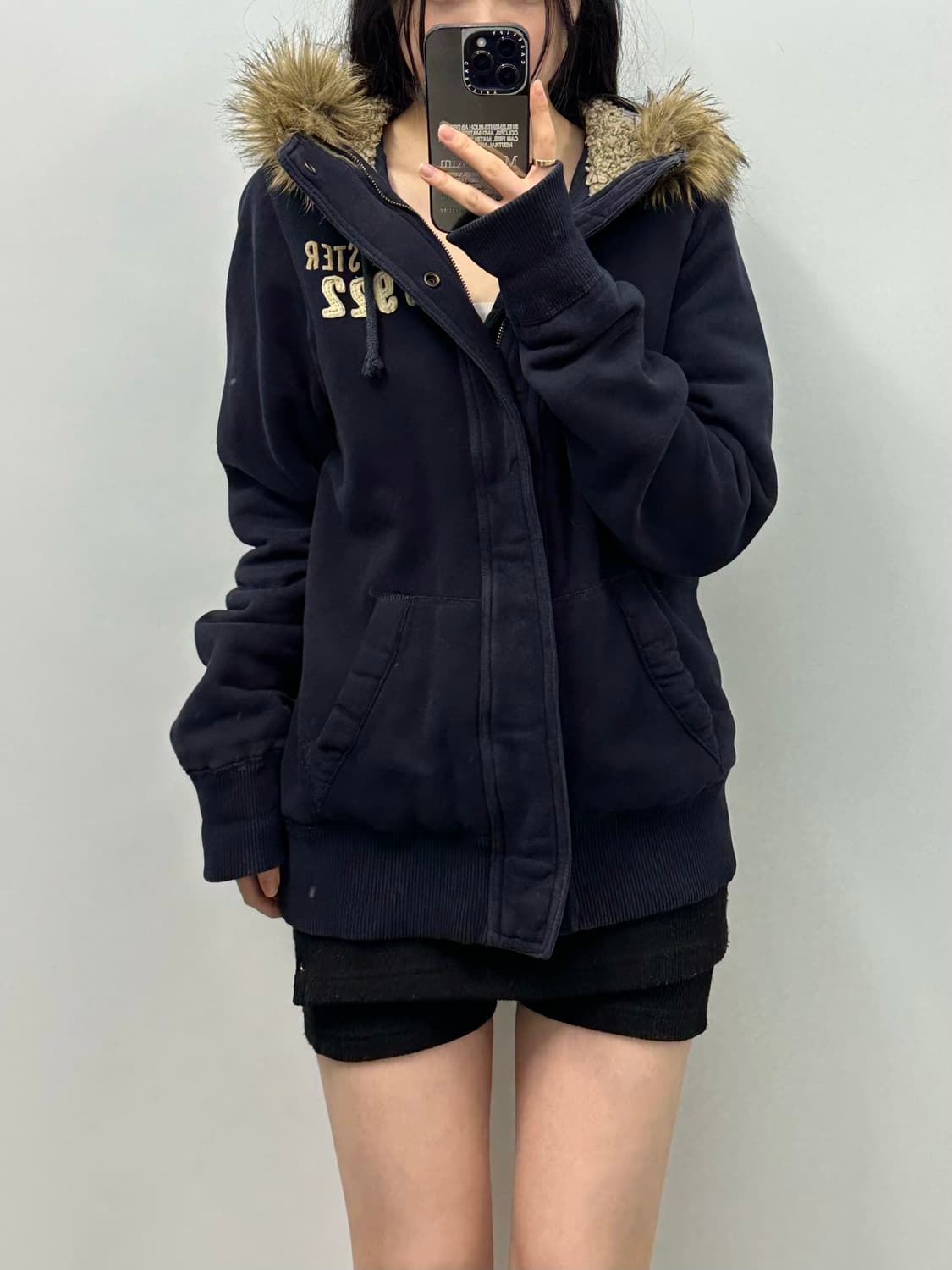 홀리스터 y2k 와투케 네이비 버튼 울프죠 후드집업 상품이미지1