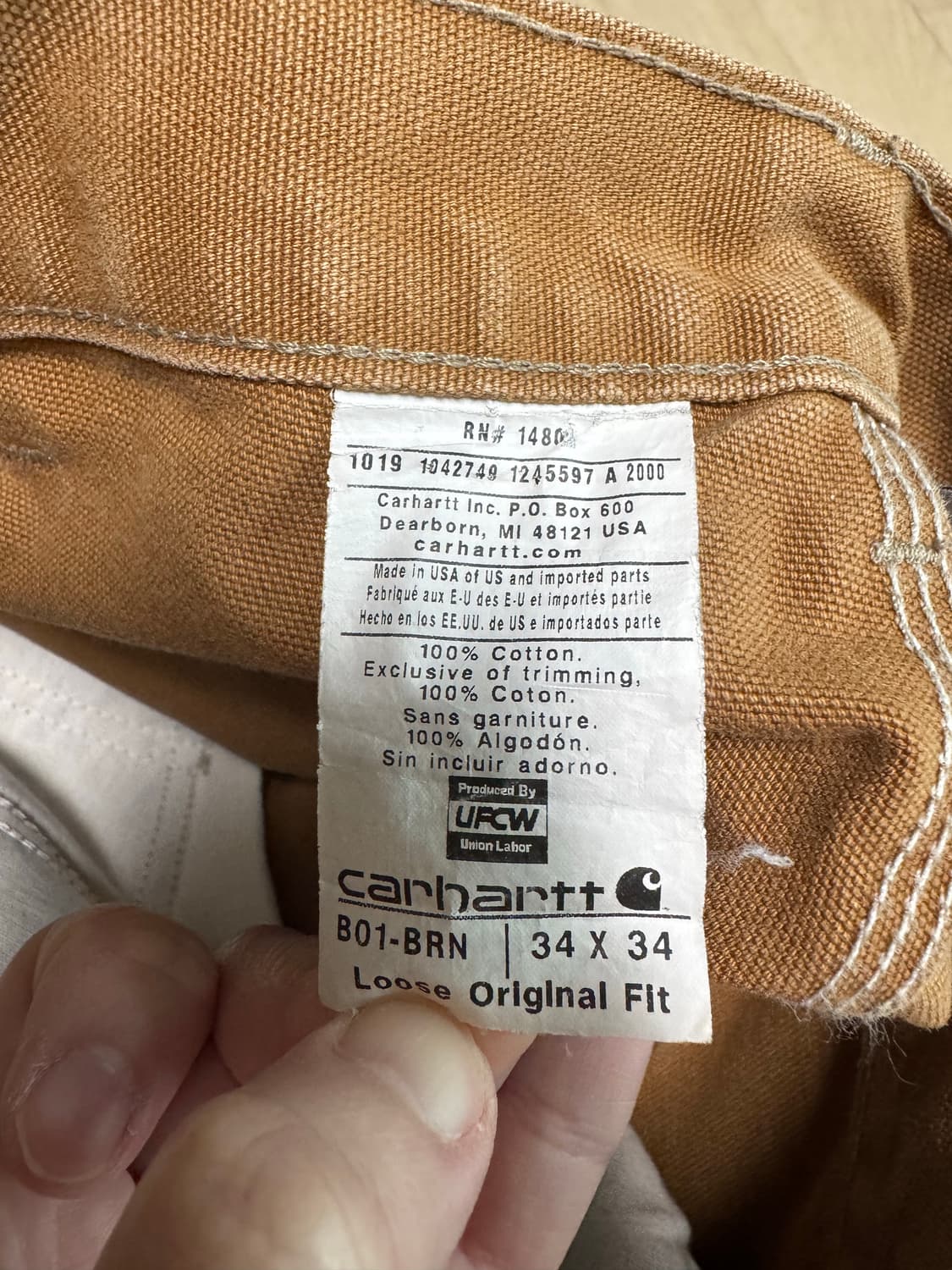 칼하트 더블니 b01 brn 실측(허리43/기장109) 상품이미지2