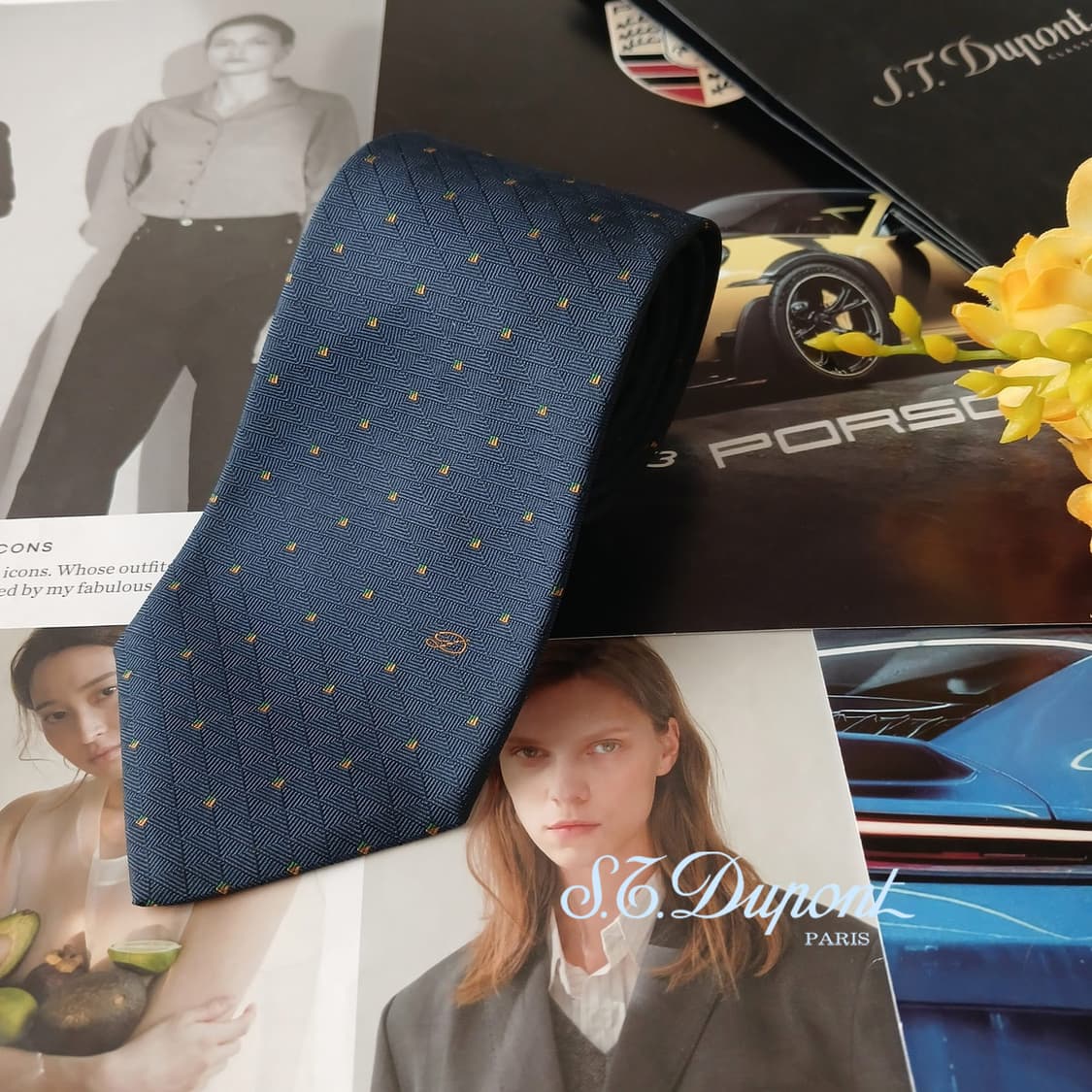 듀퐁 실크 네이비 미니멀 자카드 넥타이 8.2cm A+등급 A19183 상품이미지1