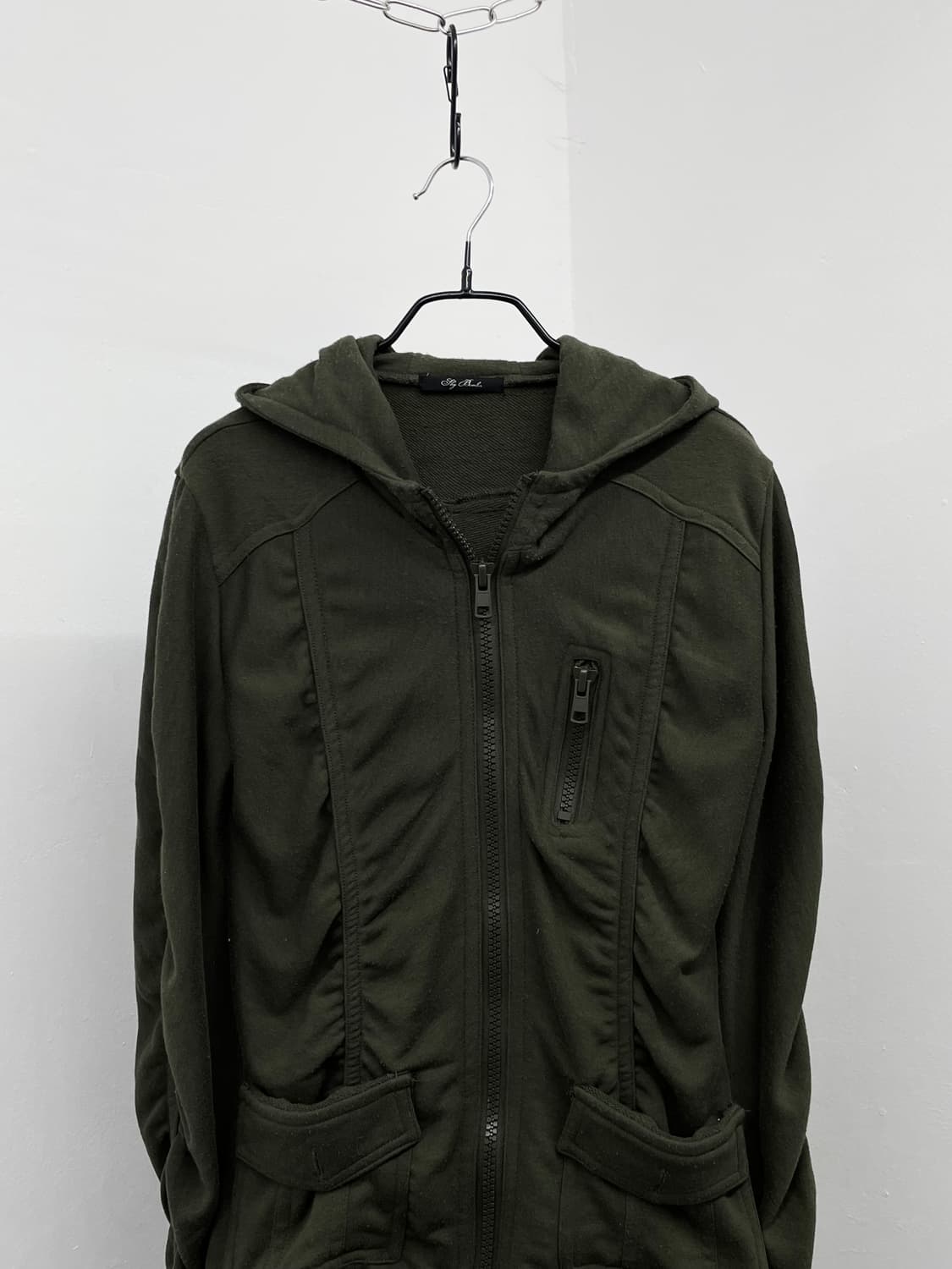 y2k 카키 셔링 포켓 후드집업 상품이미지6