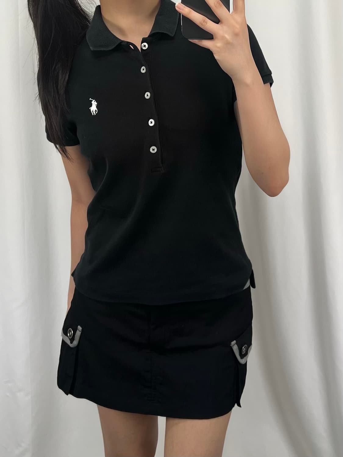 폴로 슬림핏 블랙 카라 반팔 상품이미지1