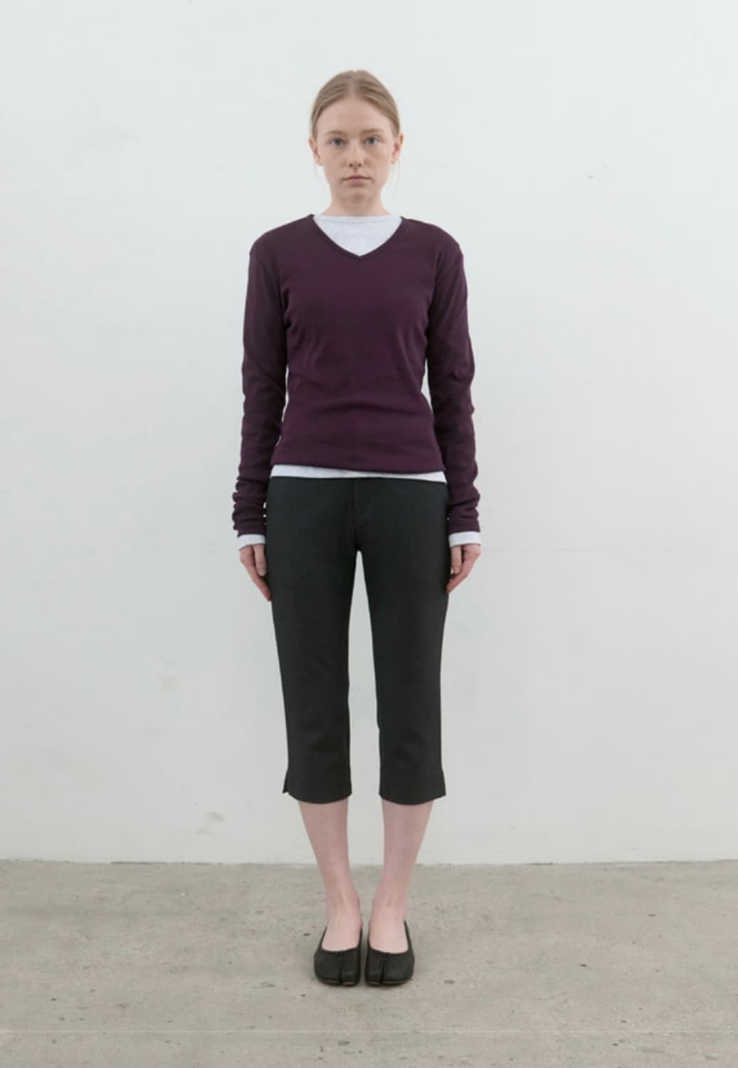 포저 브이넥 롱슬리브 니트 긴팔 티셔츠 상품이미지2