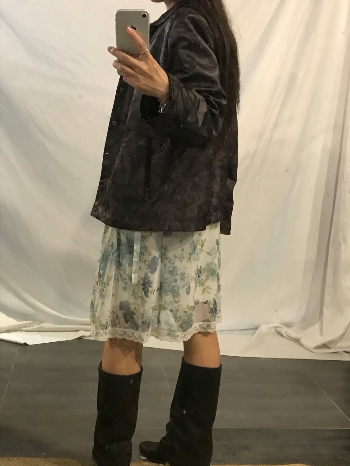 flower pattern leather jacket  상품이미지2