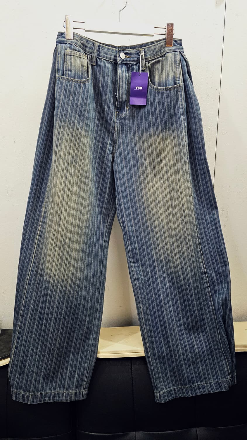 초와이드핏 스트라이프 데님팬츠 (28~43) 상품이미지1