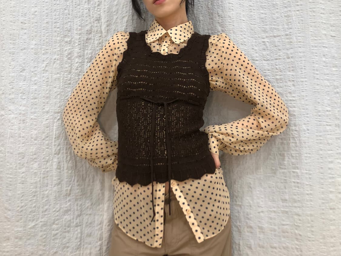 Yellow beige sheer blouse 상품이미지1