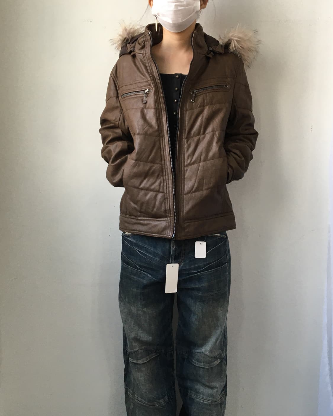 Fake fur hood high neck jacket 상품이미지1