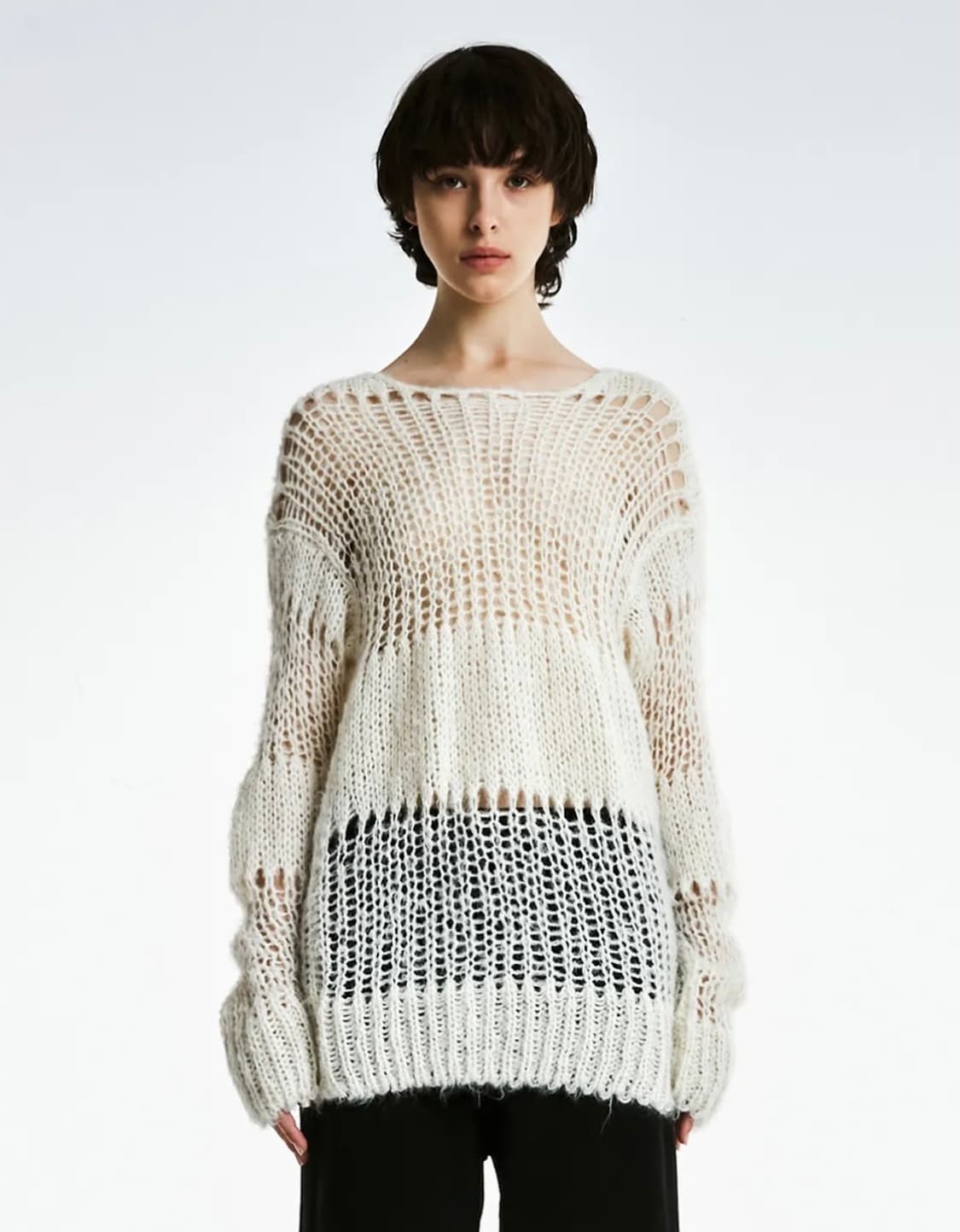 IRREGULAR NETTED SWEATER (IVORY) 상품이미지2