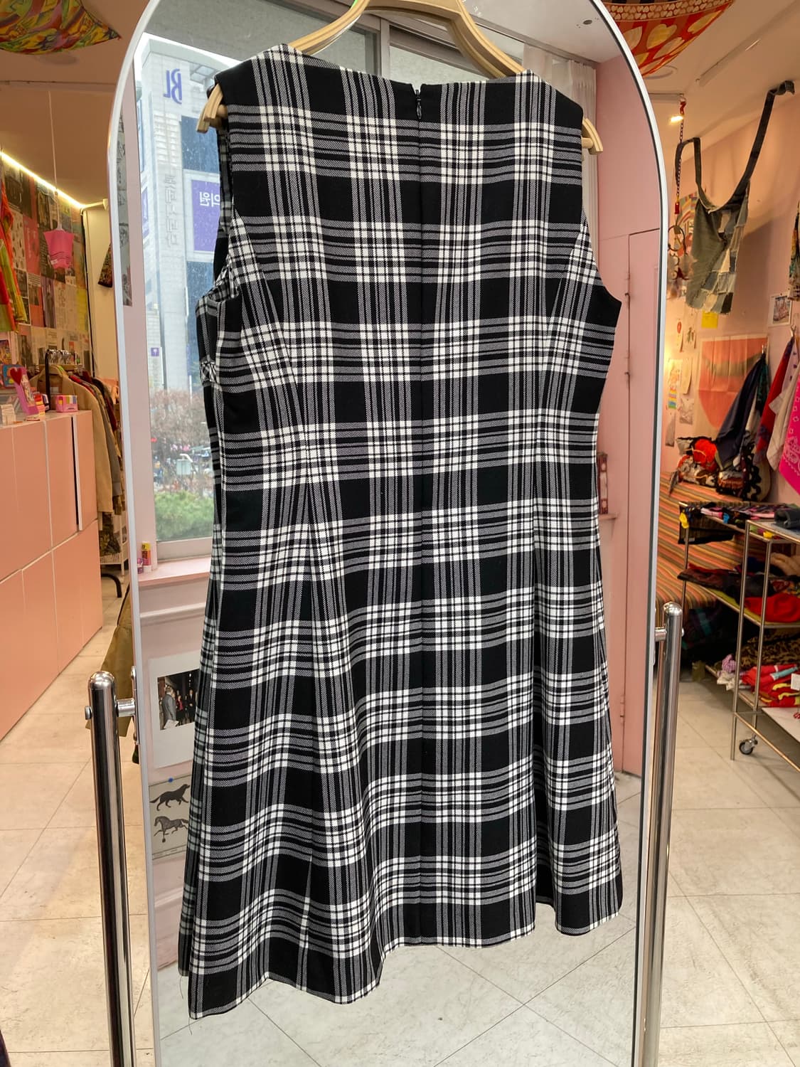 울 100% 체크 슬리브리스 미니 원피스 상품이미지5