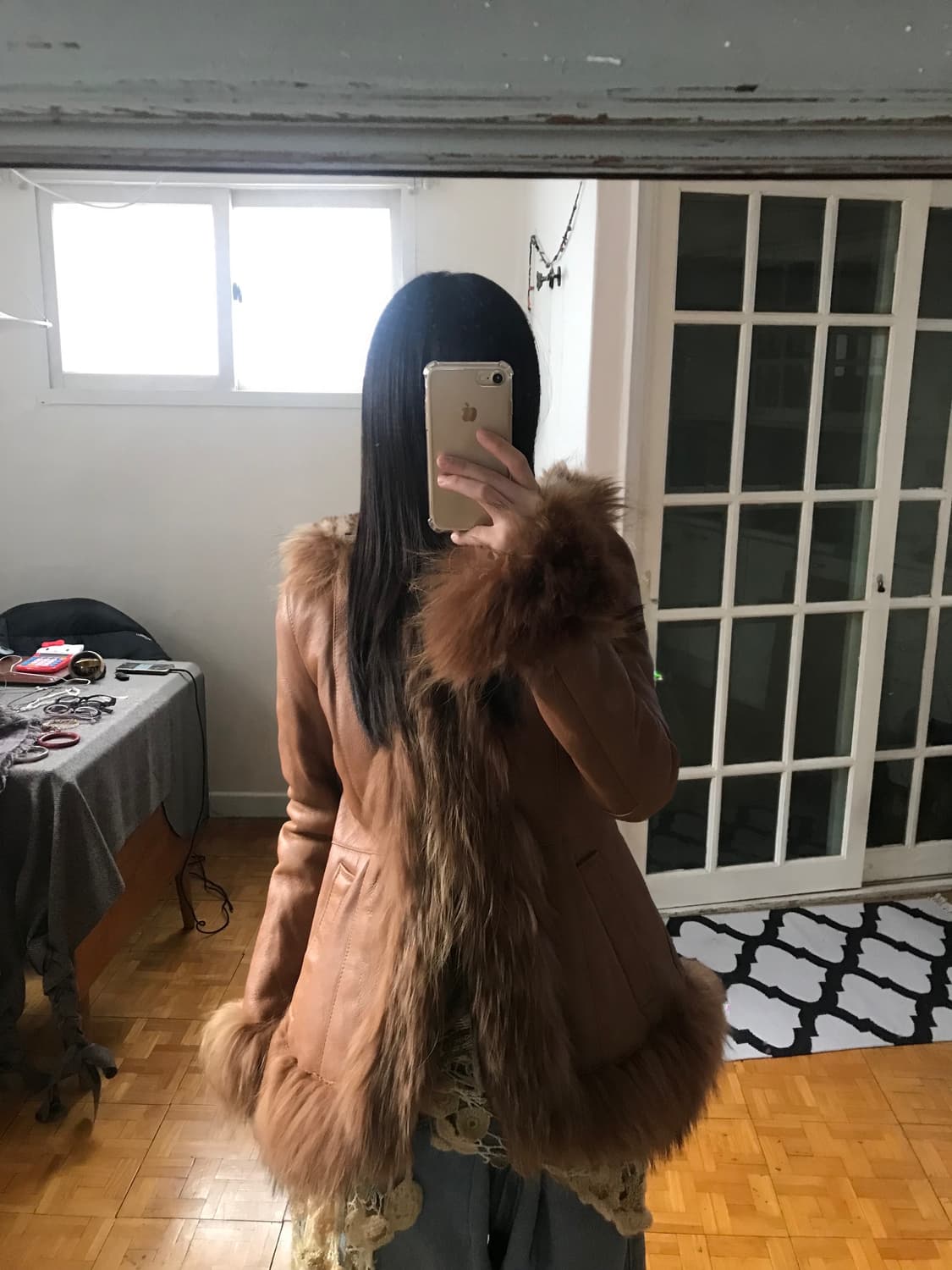vintage leather hood fur jacket 상품이미지4