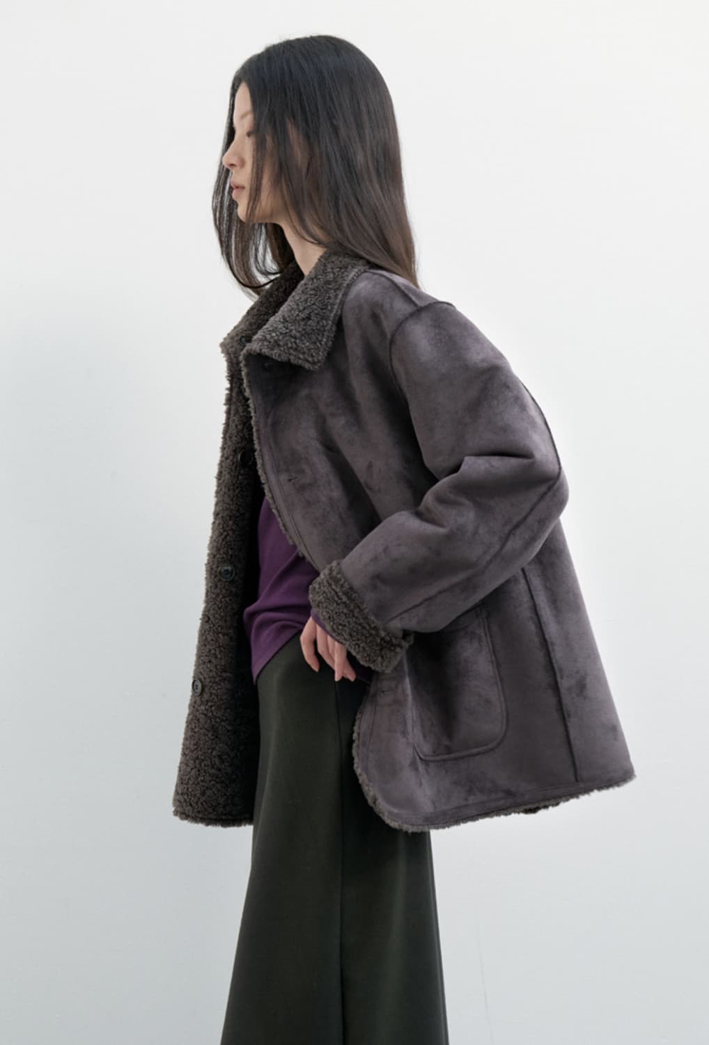 포저 리버시블 시어링 무스탕 (다크그레이) 상품이미지3