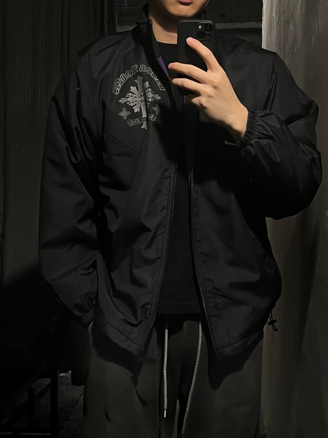 빈티지 JP 블랙 십자가 스펠아웃 프린팅 펑크 이너플리스 바람막이 M 상품이미지1