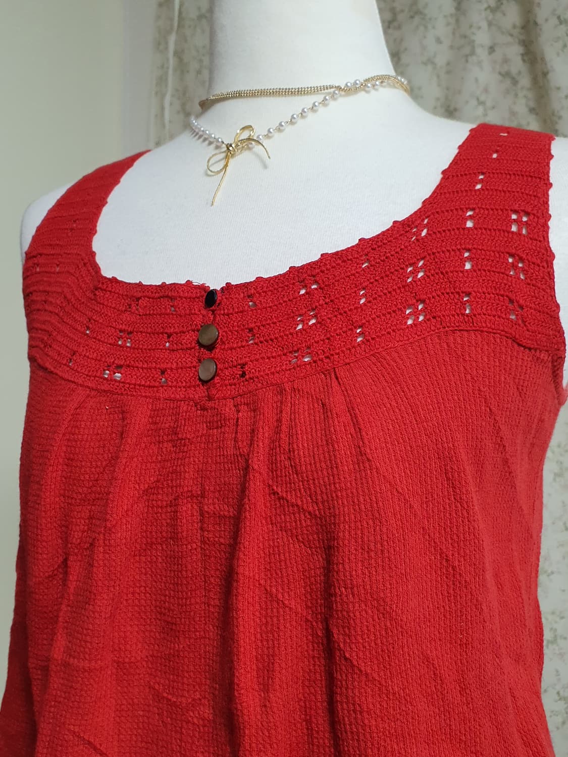 [일본빈티지] 모리걸 레드 브이넥 민소매 블라우스 상품이미지1