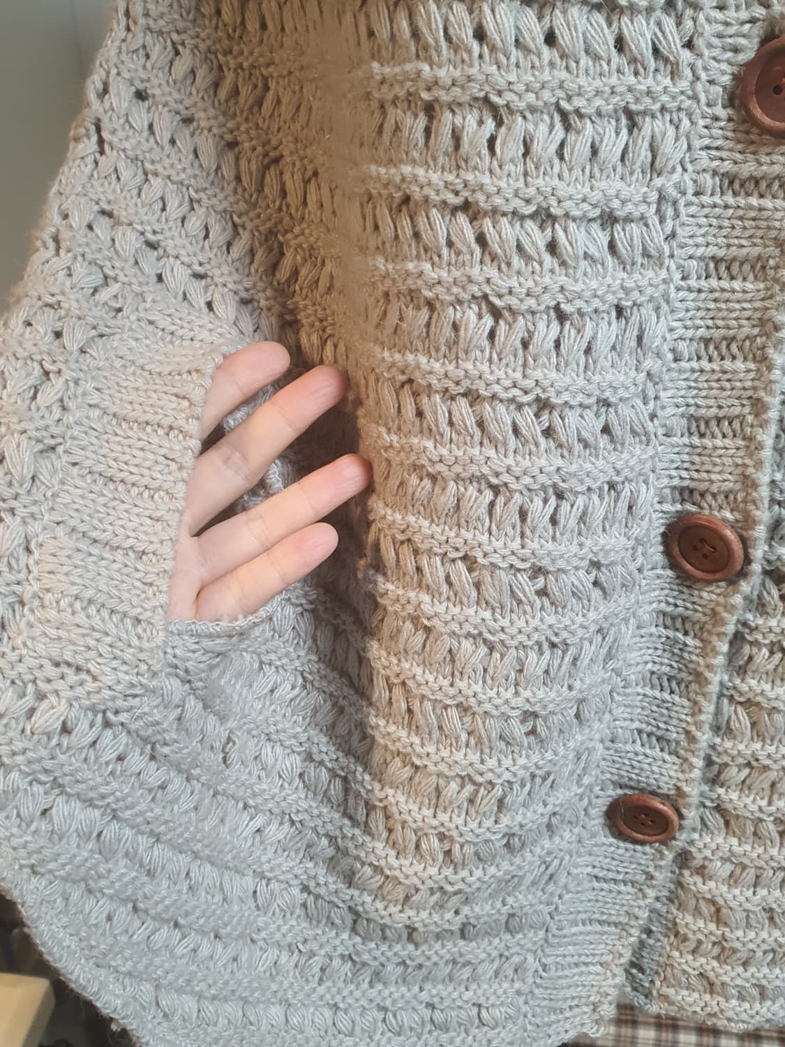 [모리걸] 니트 후드 망토 가디건 아이보리 사와코케이프 달천깔 상품이미지2