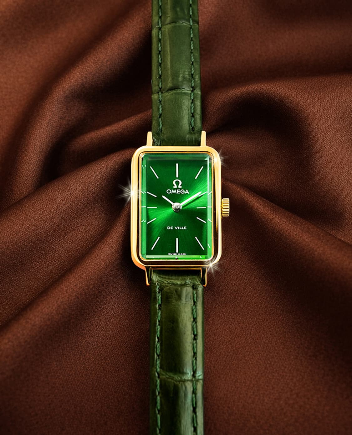 오메가 드빌 희귀 에메랄드 글라스 그린판 여성 수동 가죽 시계 상품이미지2