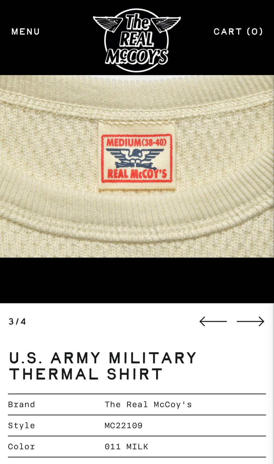 25FW 리얼맥코이 와플 써멀 롱슬리브 밀크 [XL] 상품이미지6