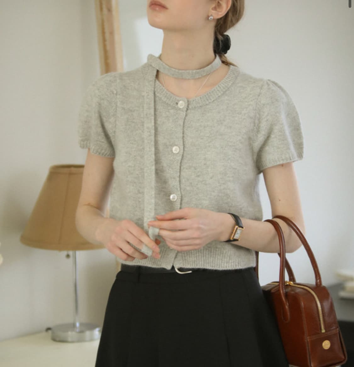 틸아이다이 Tie set half sleeve cardigan_Gray 상품이미지1