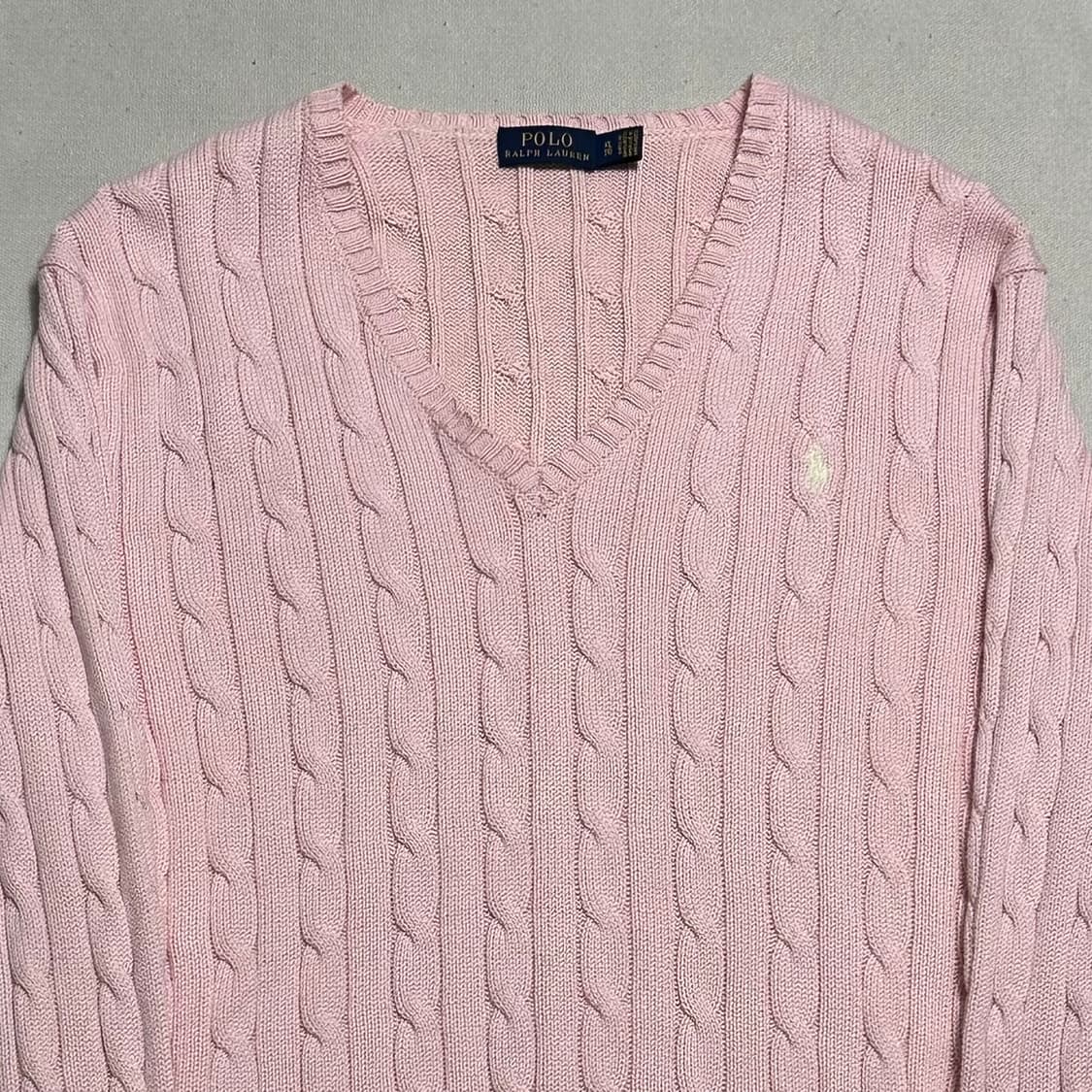 XL 폴로랄프로렌 여성용 핑크 브이넥 케이블 니트 상품이미지1
