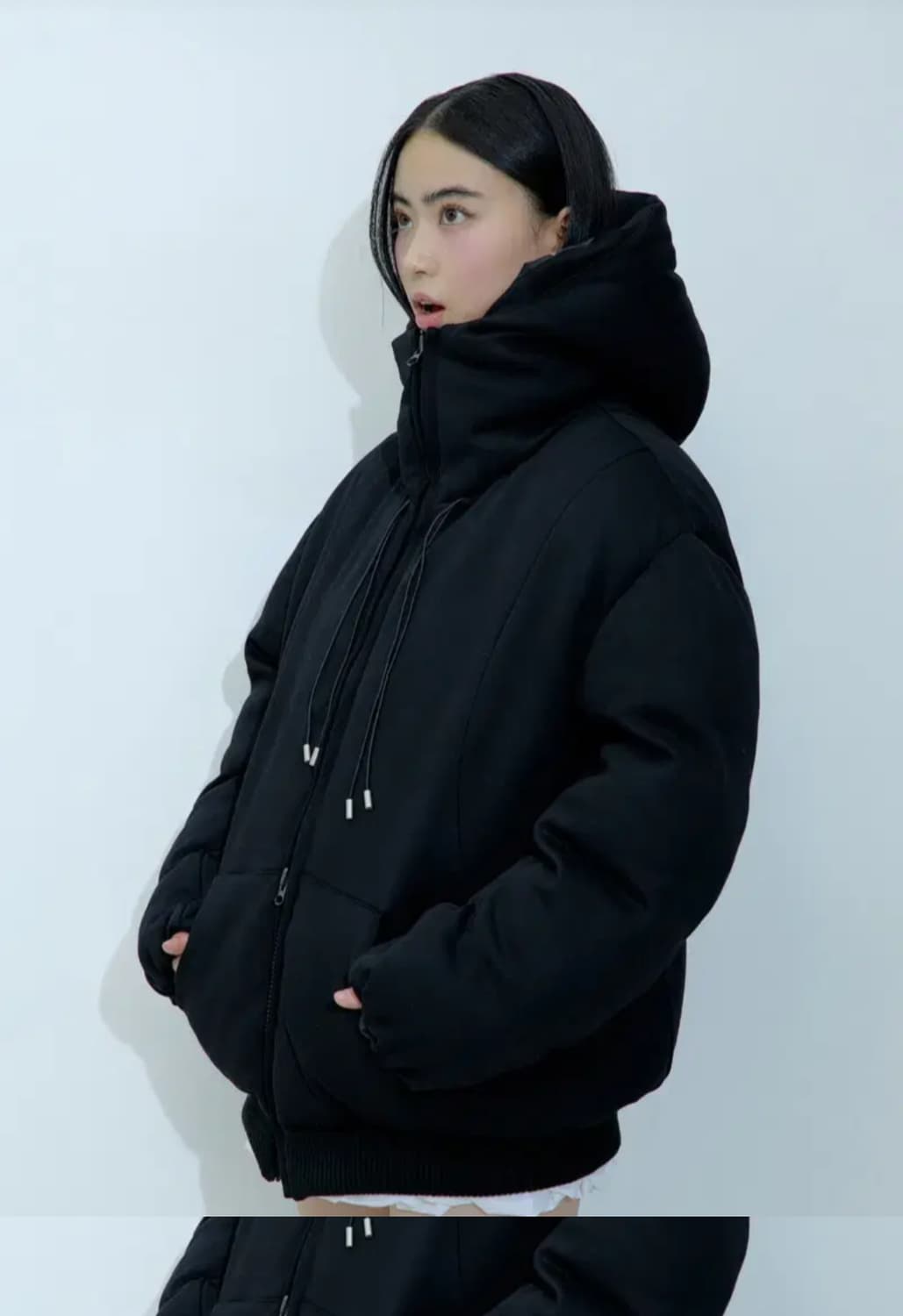 러프넥 후드 푸퍼 다운 자켓 M 블랙패딩  상품이미지1