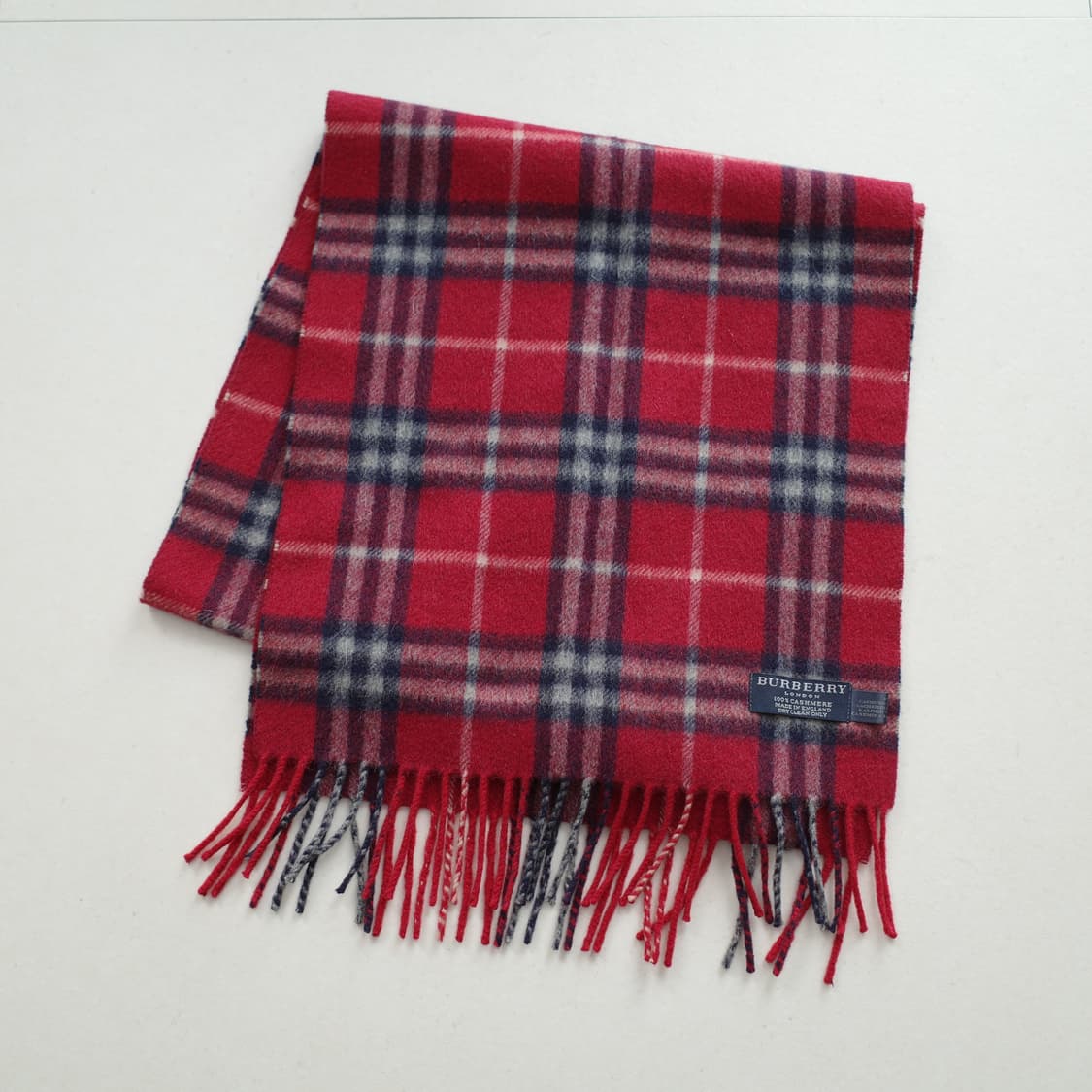 영국 생산 100% 캐시미어 버버리 체크 레드 머플러 상품이미지1