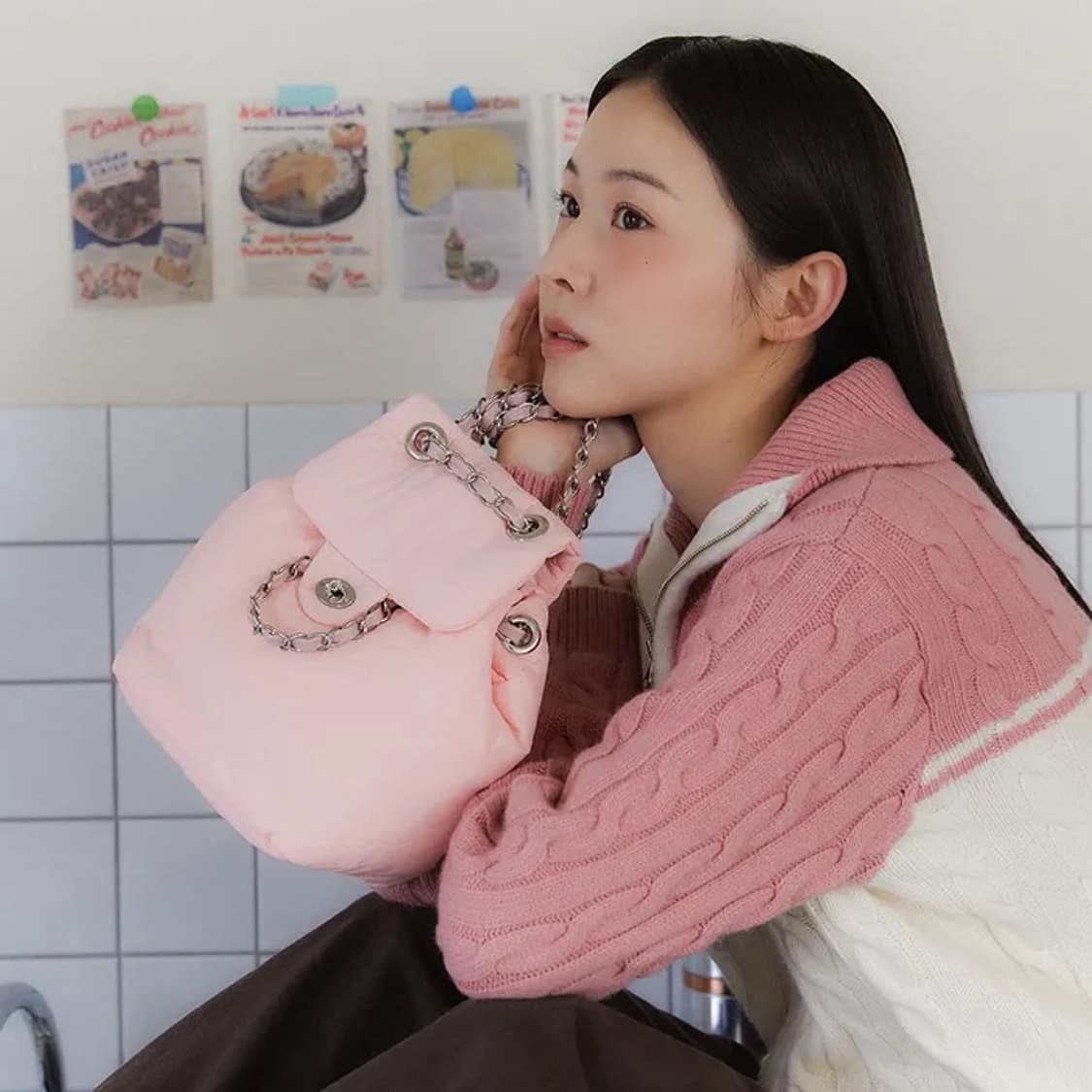 아노에틱 클래식 패딩 백팩 핑크 상품이미지4