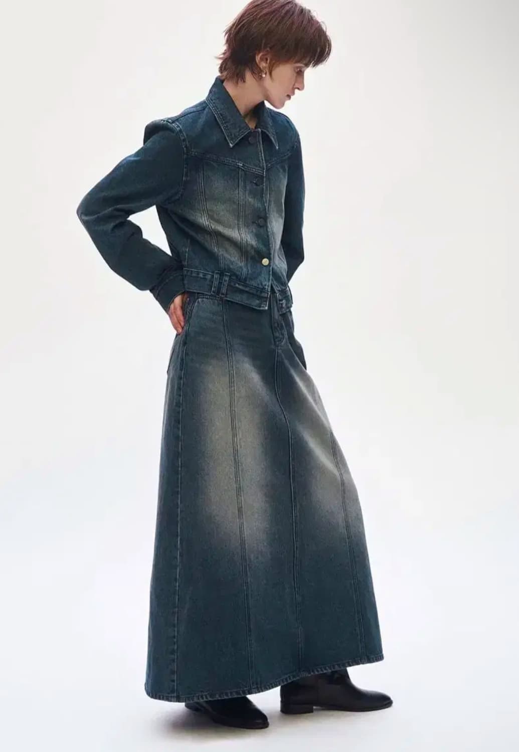 트리밍버드 Incision Denim Set-up Skirt 1 상품이미지1