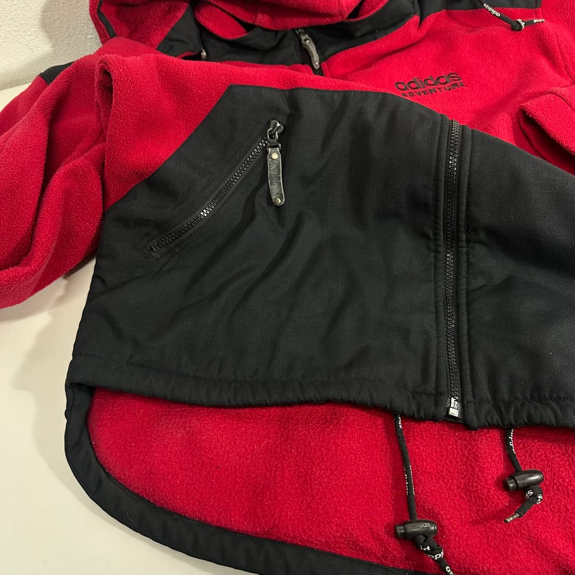 XL 아디다스 빨검 오버핏 후드탈부착 밑단스트링 플리스자켓 상품이미지5