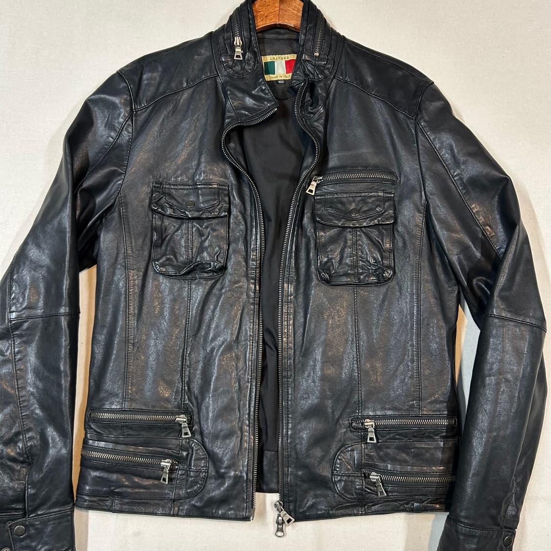 L) 빈티지 멀티 포켓 램스킨 레더 양가죽 자켓 2way 집업 상품이미지2